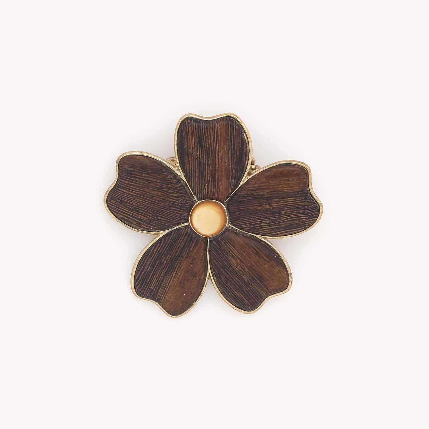 Broche Nature Bijoux Botanic en bois de roblès et nacre dorée 10--23934
