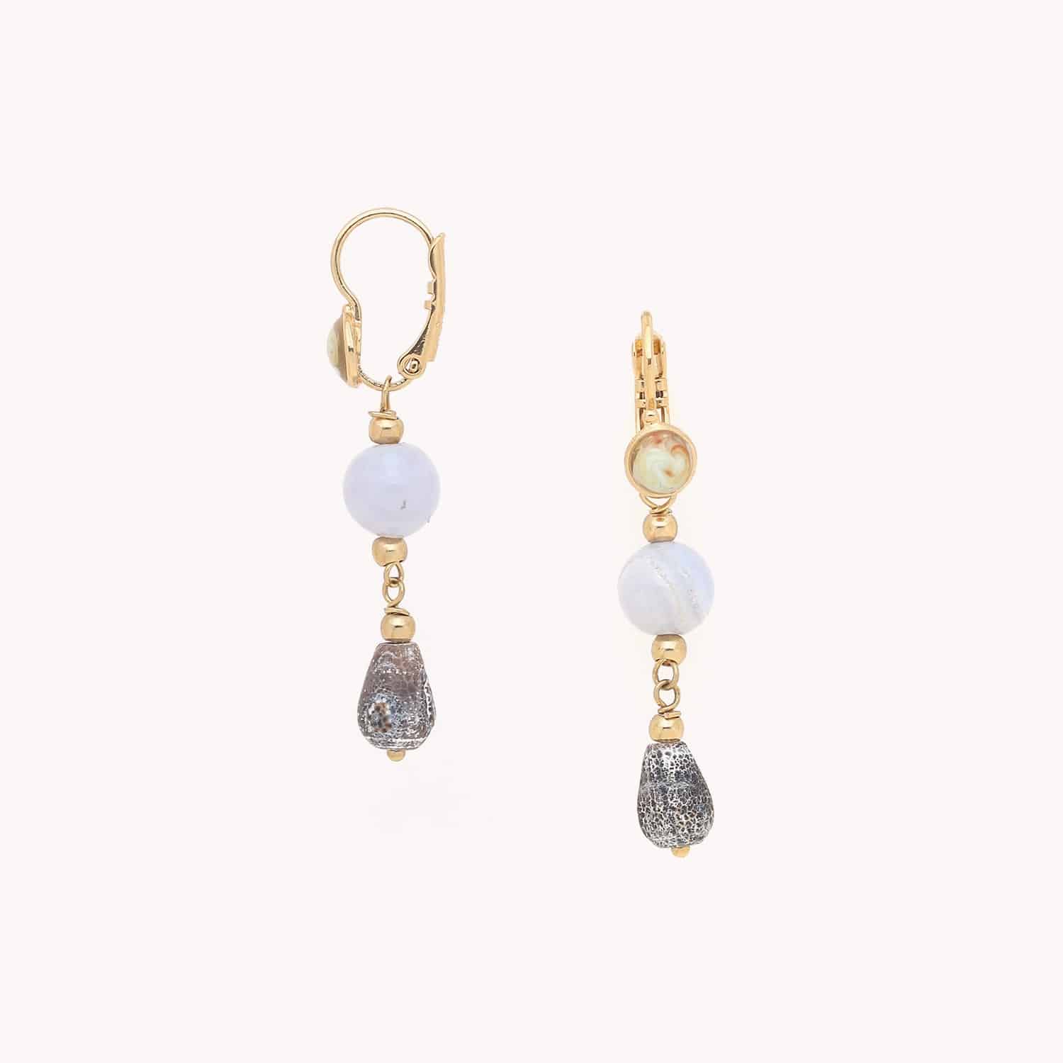 Détail agate brûlée boucles dormeuses 12--90415 Nature Bijoux