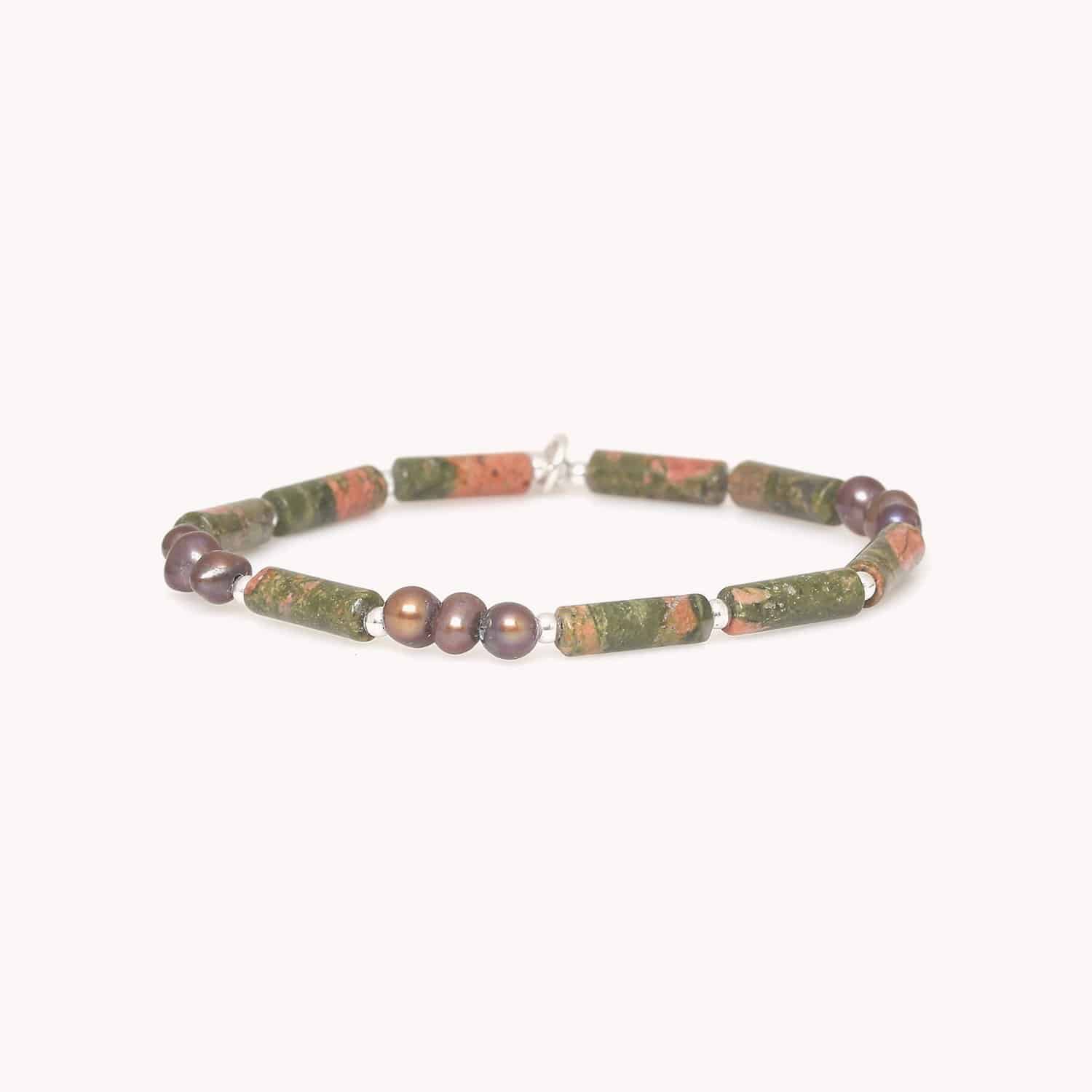 Bracelet Nature Bijoux Cheyenne unakite et perles eau douce 13--44343