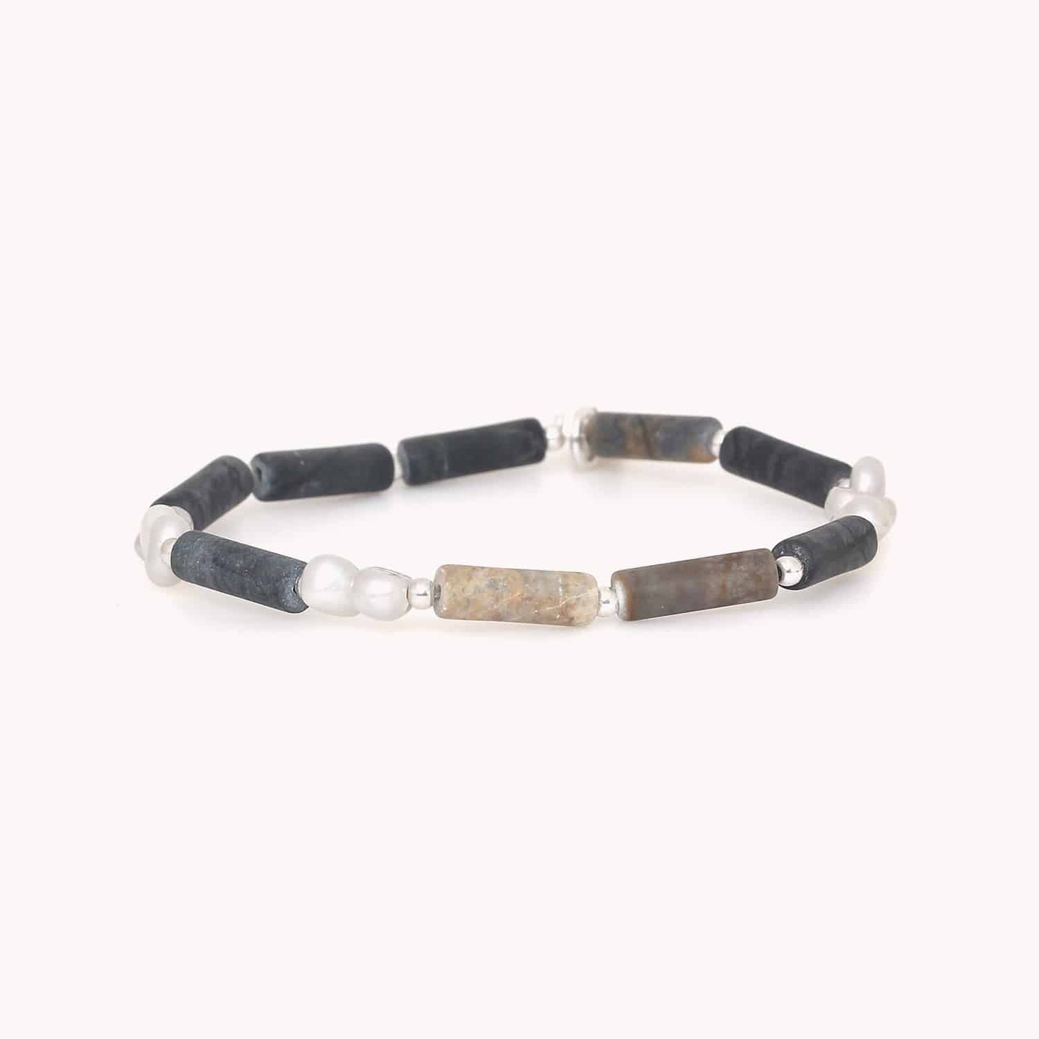 Bracelet Cheyenne jaspe picasso perles d'eau douce 13--44345 Nature Bijoux