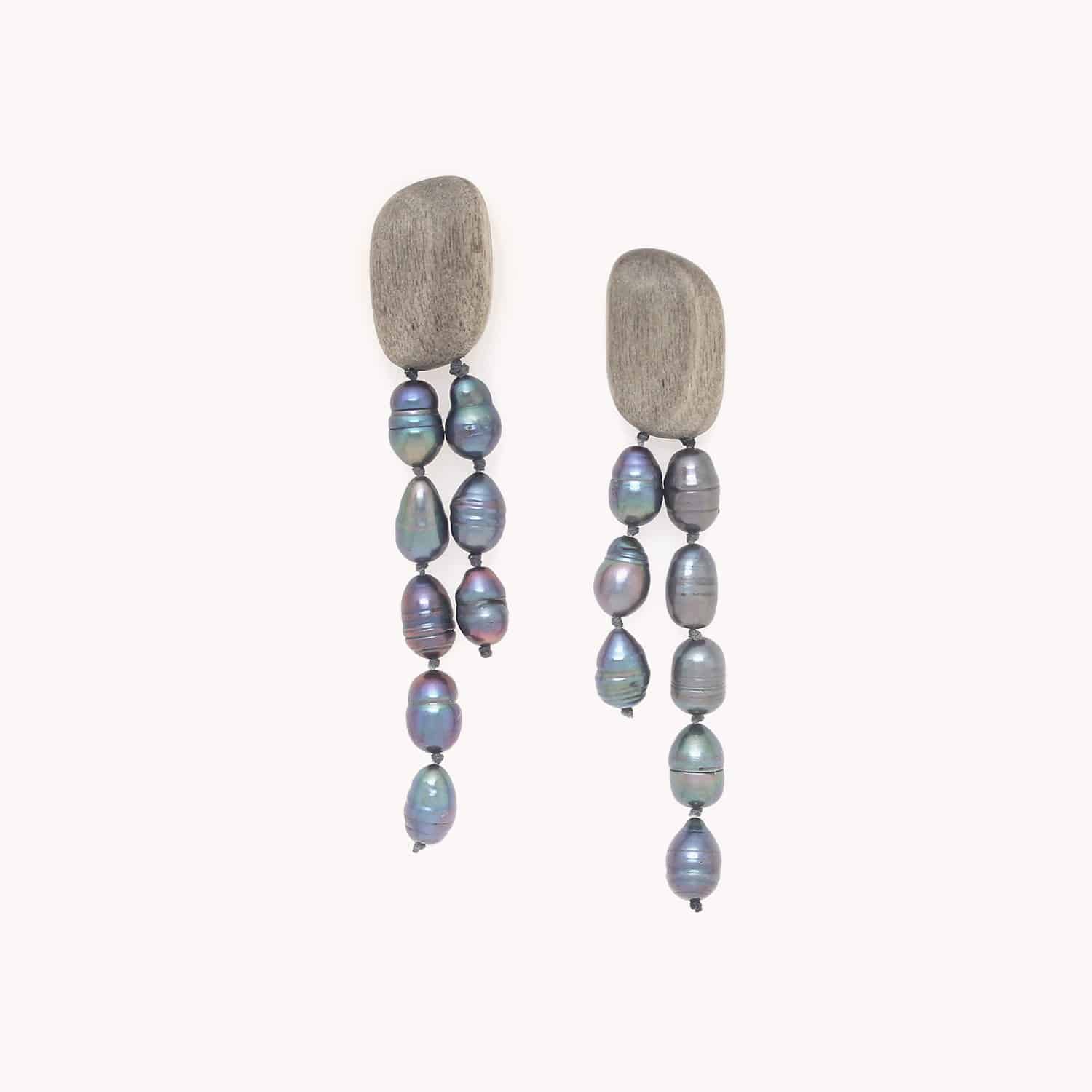 Boucles d'oreilles Pebble Beach en Ébène Gris et Perles de Culture 12--90371 Nature Bijoux