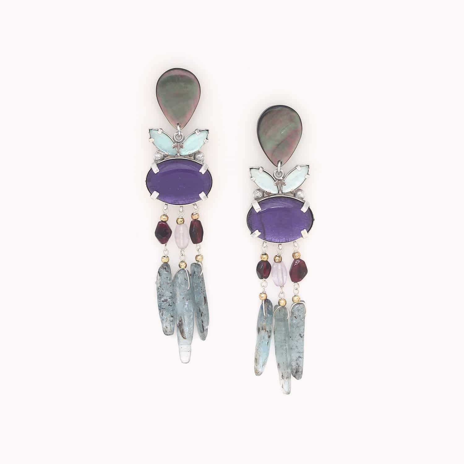 Boucles d'oreilles Gotborg en coquillage Capiz, pierres semi-précieuses 12--90450 Nature Bijoux