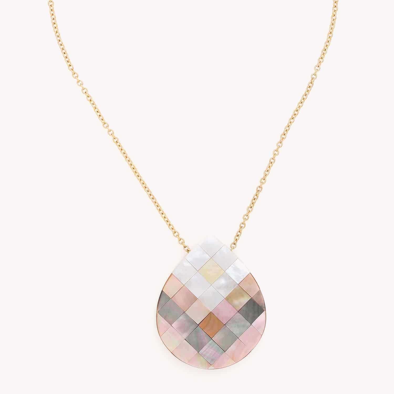 Collier San Lazzaro pendantif goutte marqueterie nacre laiton 15--43561 Nature Bijoux