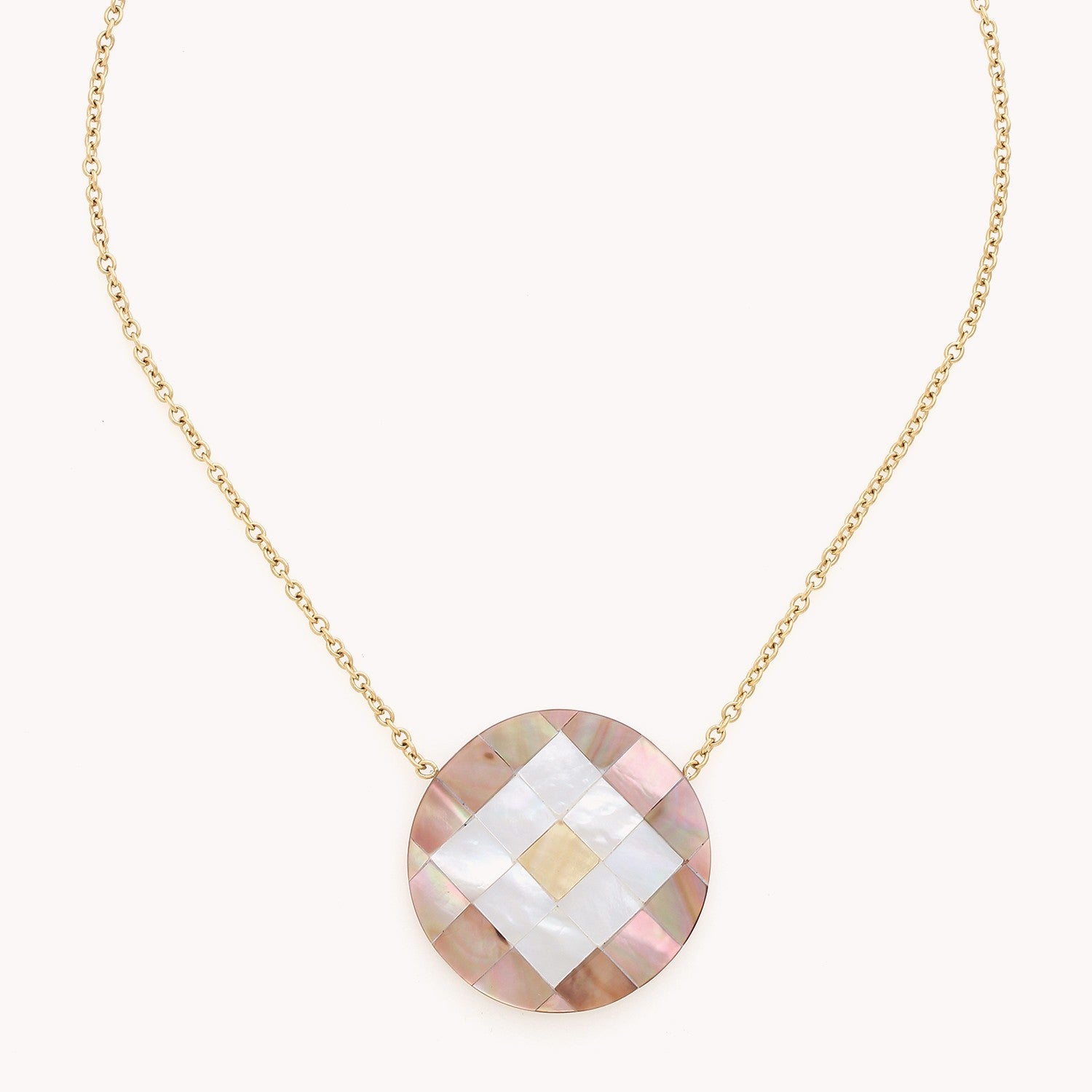 Collier San Lazzaro pendentif rond nacre laiton 15--43562 Nature Bijoux