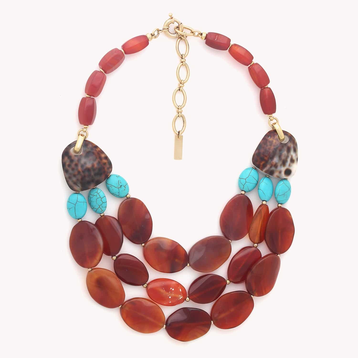 Collier Surabaya plastron 3 rangs Agate Rouge Howlite SKU 15--43572 Nature Bijoux