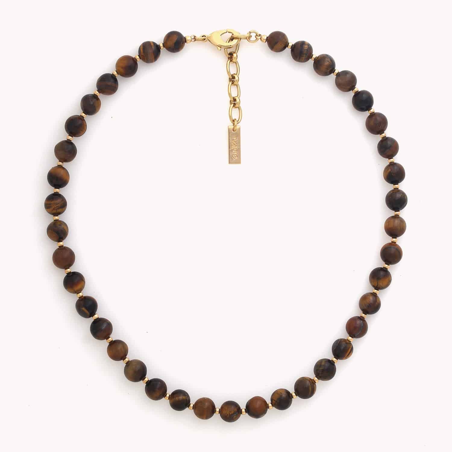 Collier court collection Jaguar en laiton et oeil de tigre 15--43651 Nature Bijoux