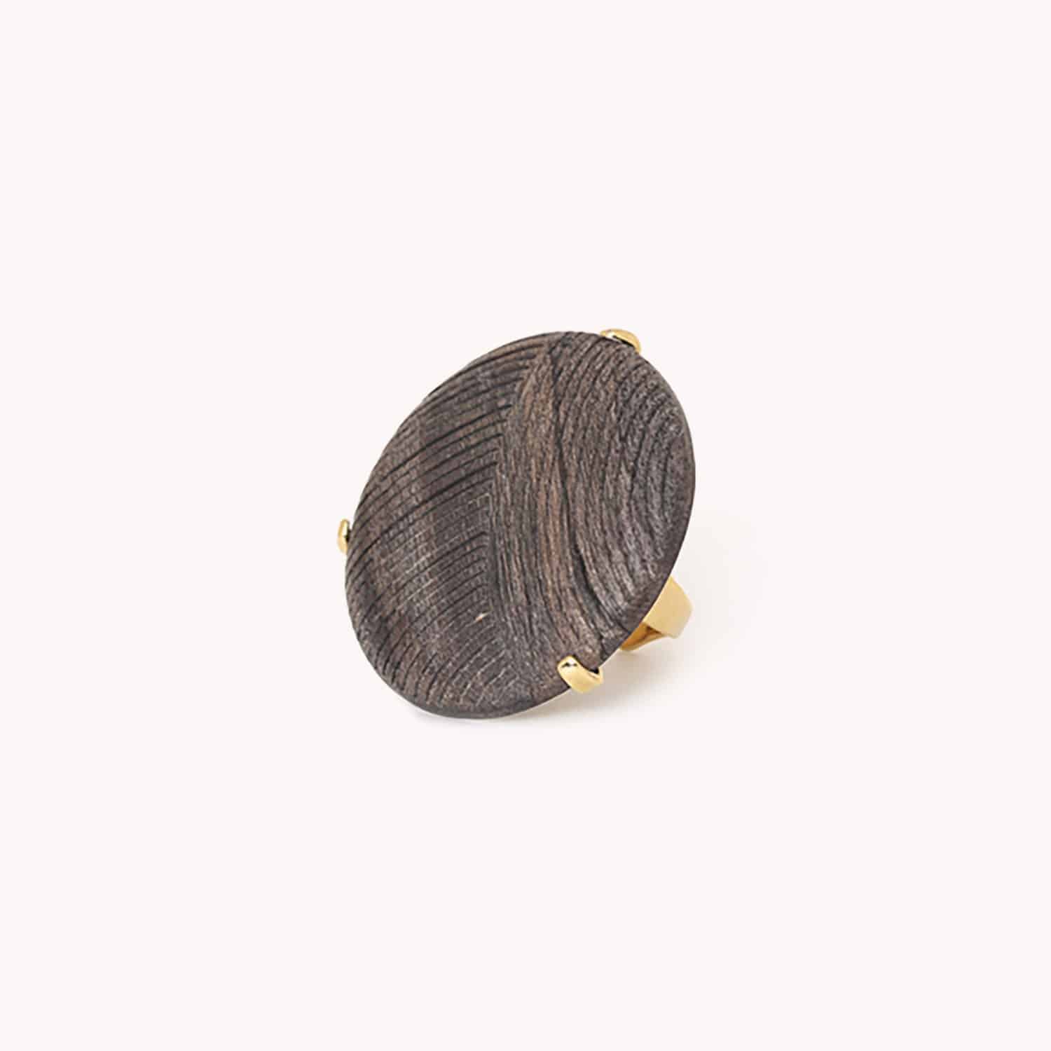 Bague Nature Bijoux Eclipse bois ébène gris gravé 19--25820