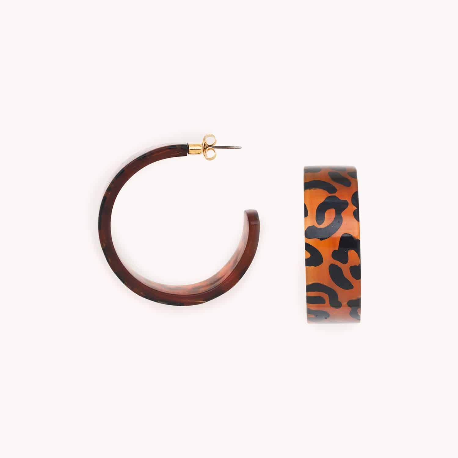 Boucles d'oreille Jaguar matière corne marron SKU 12--90446 Nature Bijoux