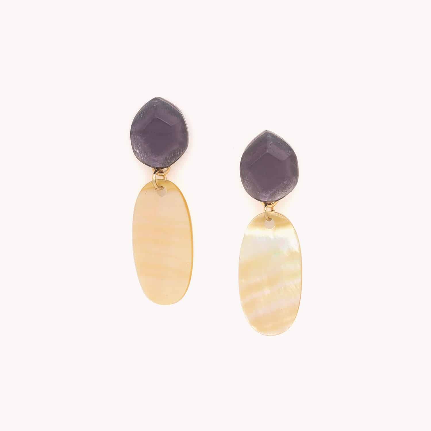 Grandes boucles d'oreilles Izmir améthyste nacre dorée 12--90468 Nature Bijoux