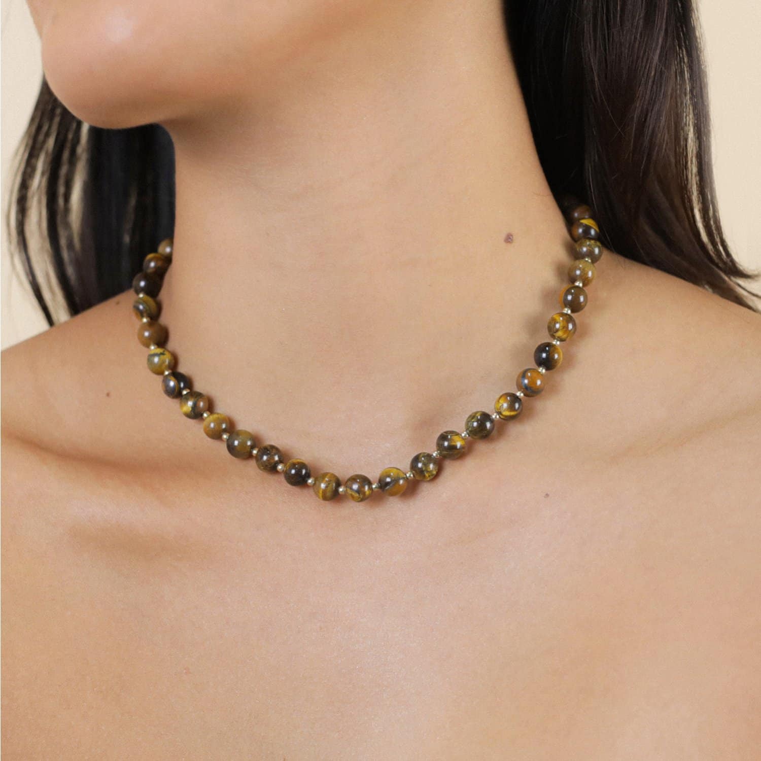 Détail pierre oeil de tigre collier Jaguar 15--43651 Nature Bijoux