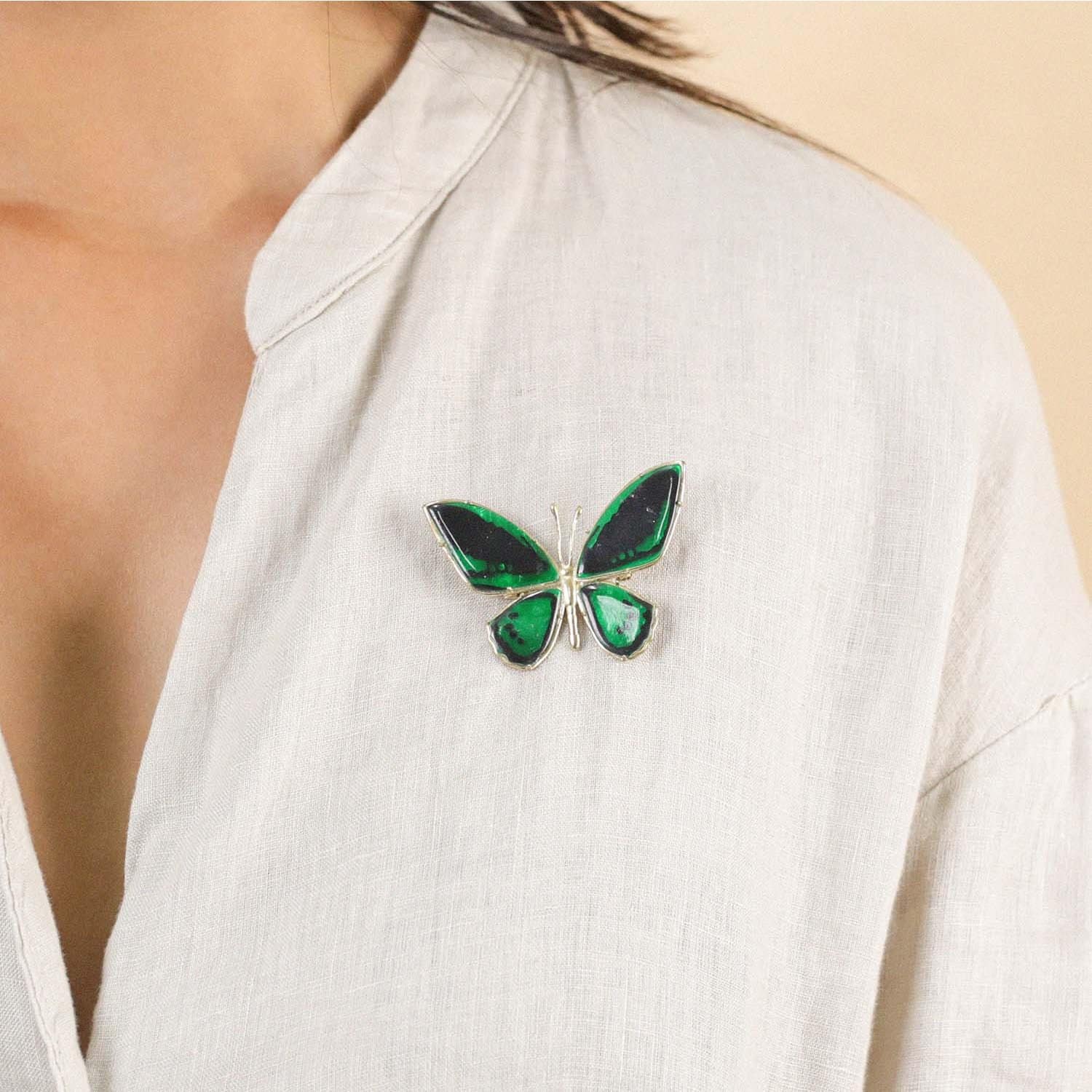 Détail broche papillon verte 10--23909 Nature Bijoux