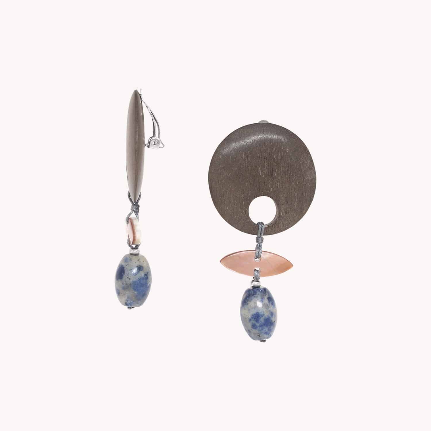 Détail nacre et bois boucles clips 11--90570 Nature Bijoux
