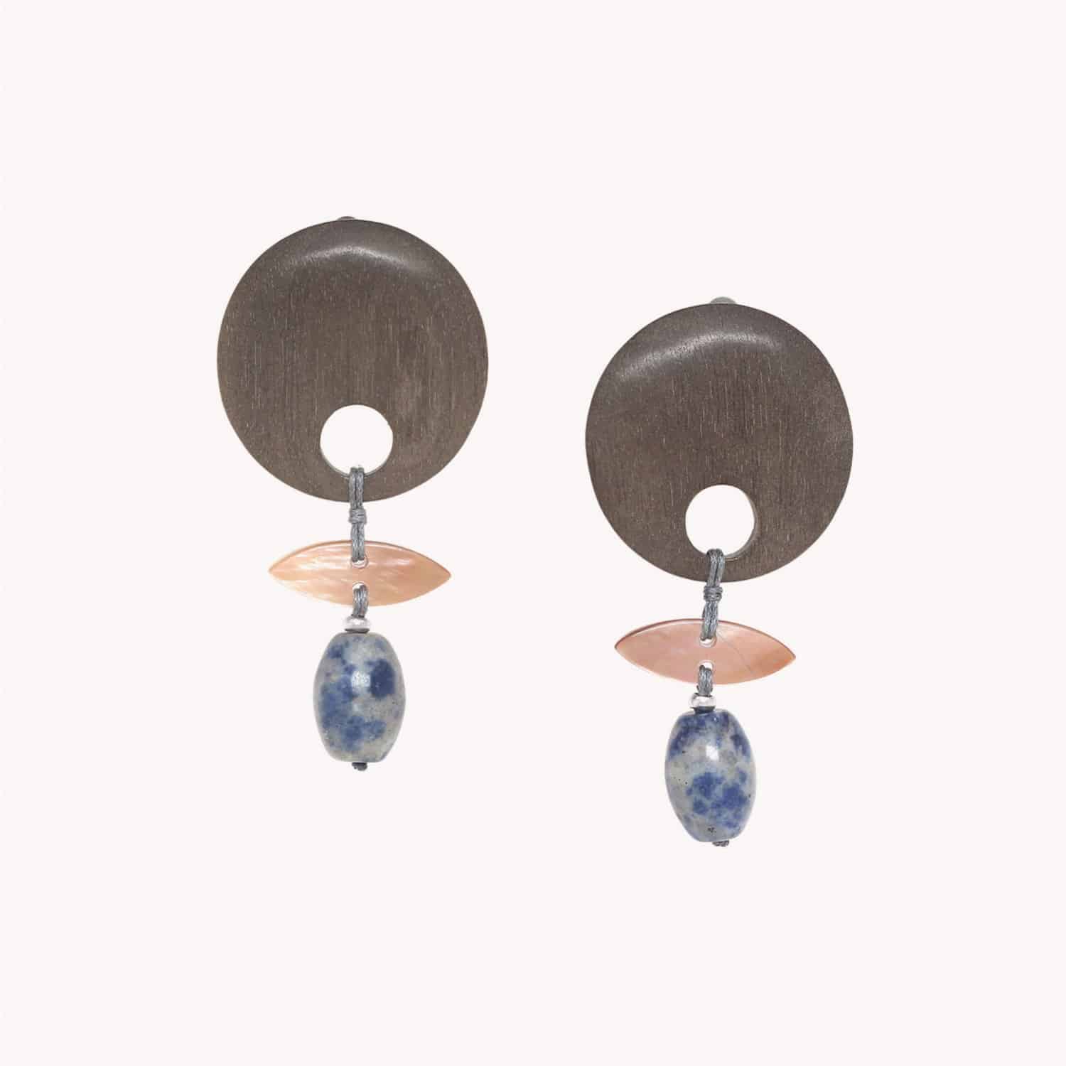 Boucles d'oreilles Skala nacre brune, ébène gris, sodalite 11--90570 Nature Bijoux