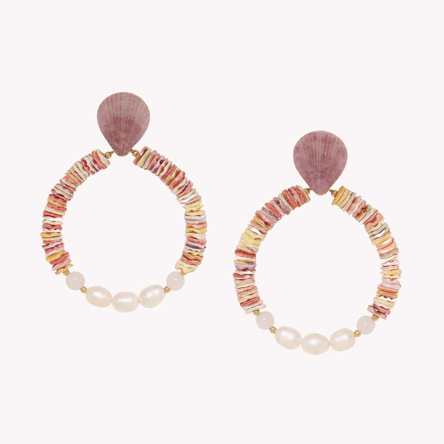 Boucles d'oreille Spiaggia Rosa en coquillages quartz rose 12--90561 Nature Bijoux