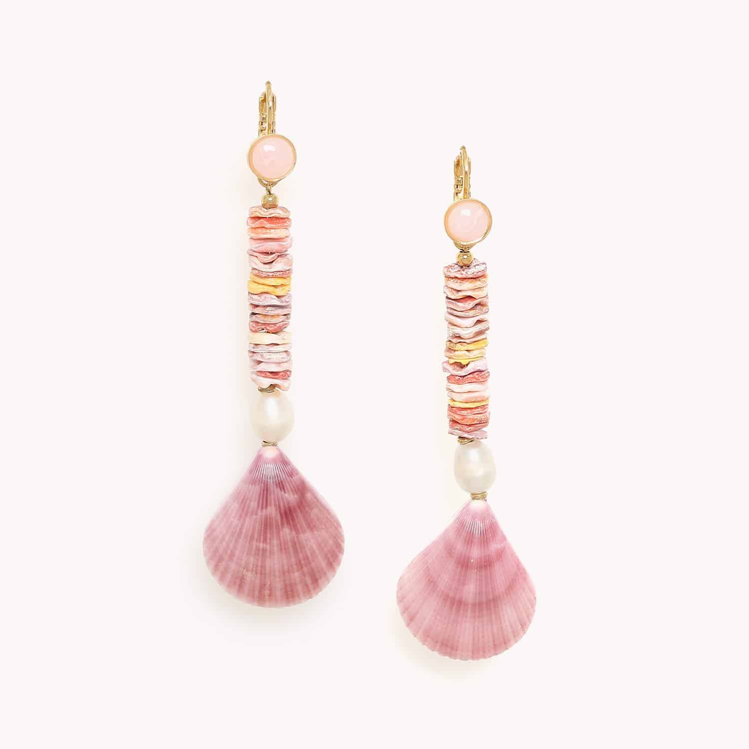 Boucles d'oreilles Spiaggia Rosa en coralliophila violacea, palourde violette et perles de culture 12--90562 Nature Bijoux