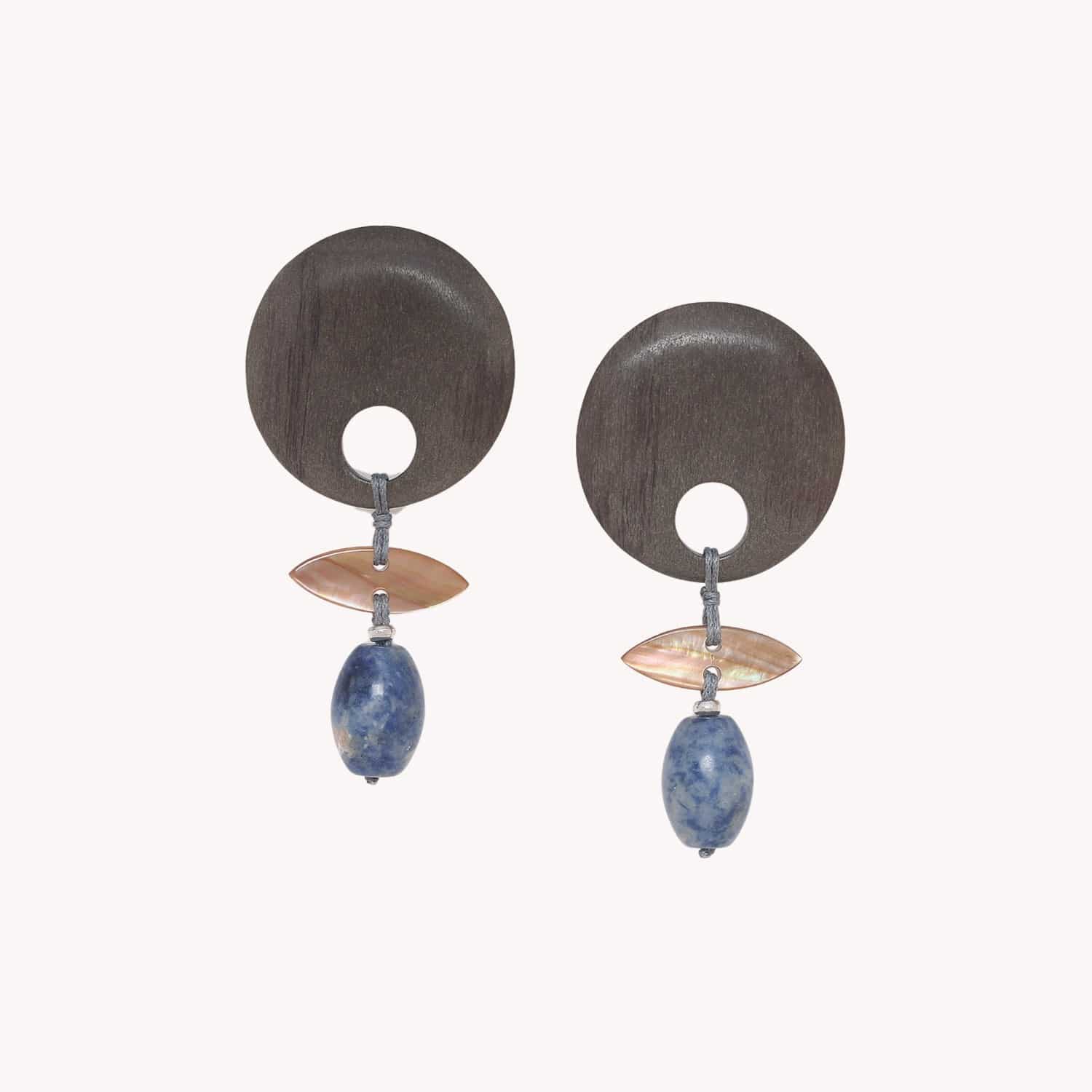 Boucles d'oreille Nature Bijoux Skala bois ébène gris et nacre 12--90570