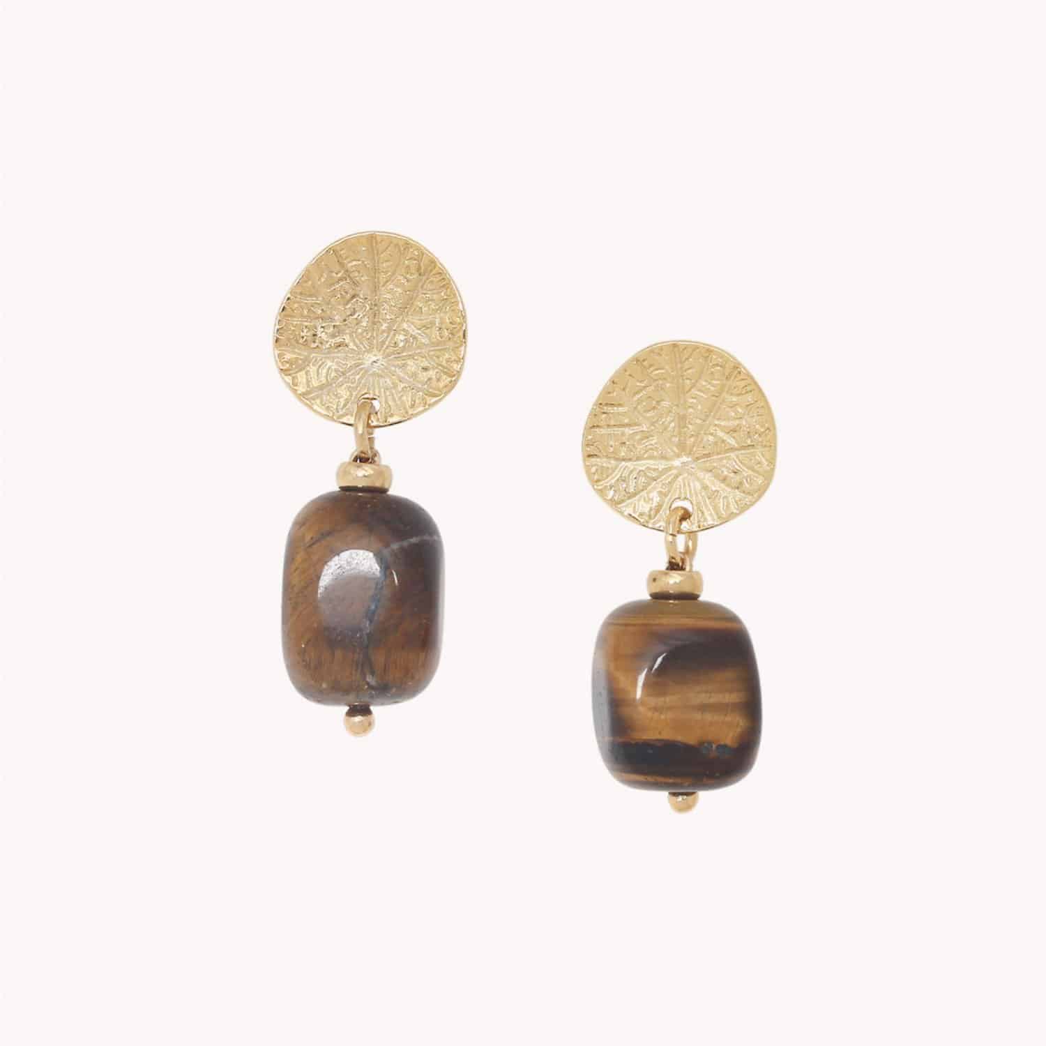 Boucles d'oreilles Nature Bijoux Minerama Laiton Oeil de tigre 12--90632