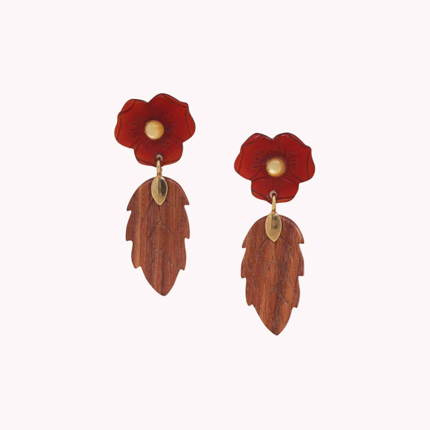 Boucles d'oreille Son Jardin bois bayong nacre corne 12--90675 Nature Bijoux