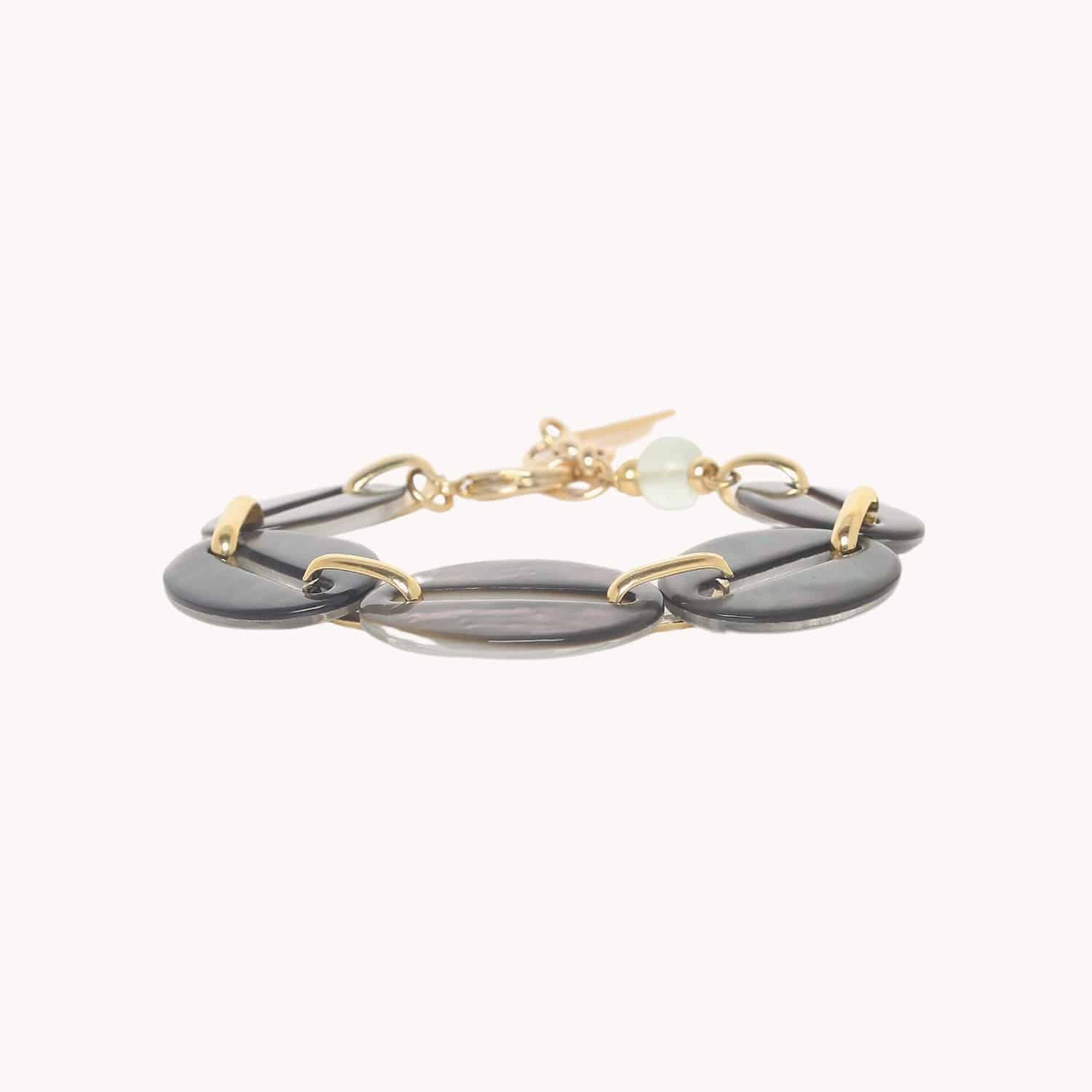 Bracelet Fluorite ajustable 5 anneaux Nacre noire 13--44470 Nature Bijoux