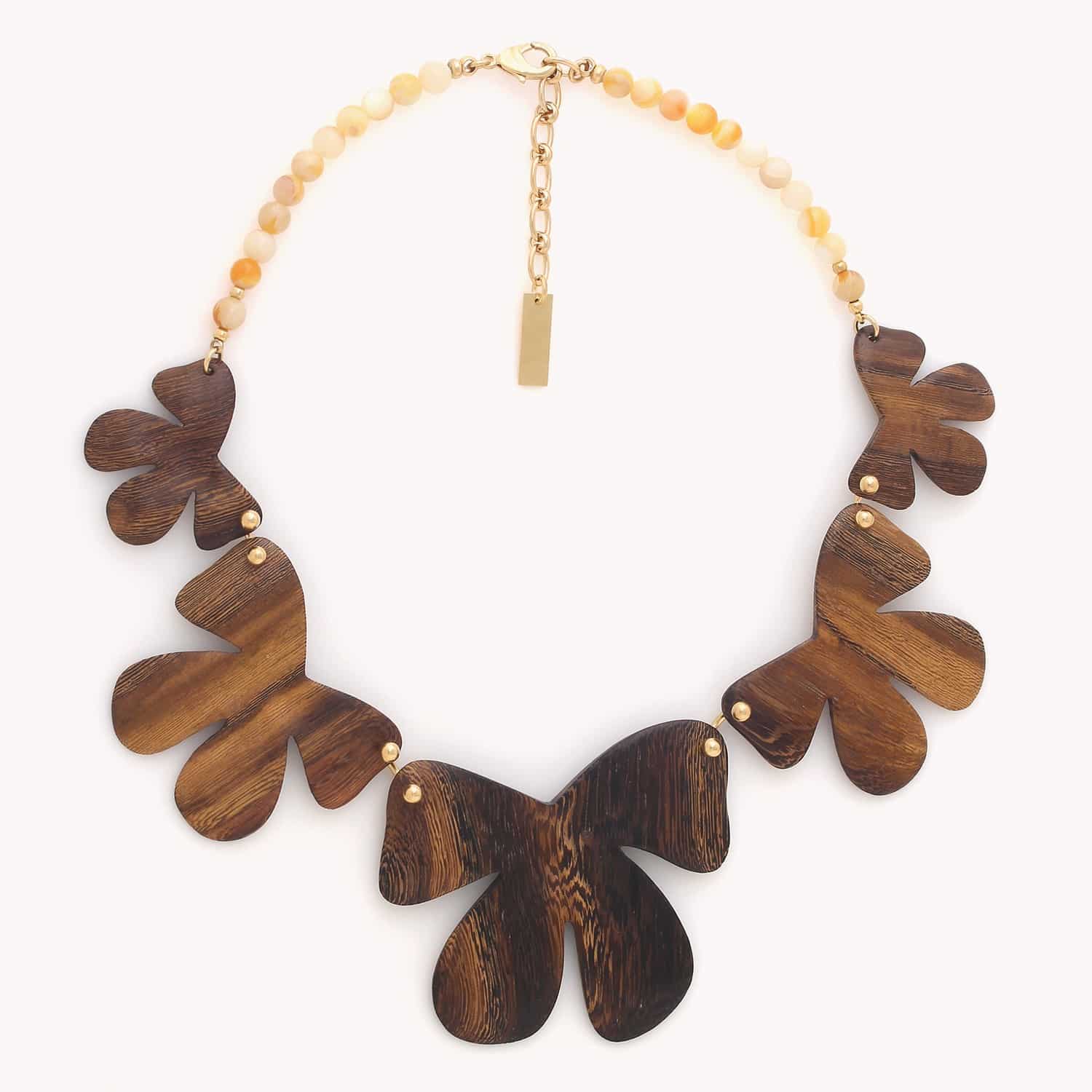 Collier Fioria plastron 5 fleur en bois de Roblès Nature Bijoux 15--43690