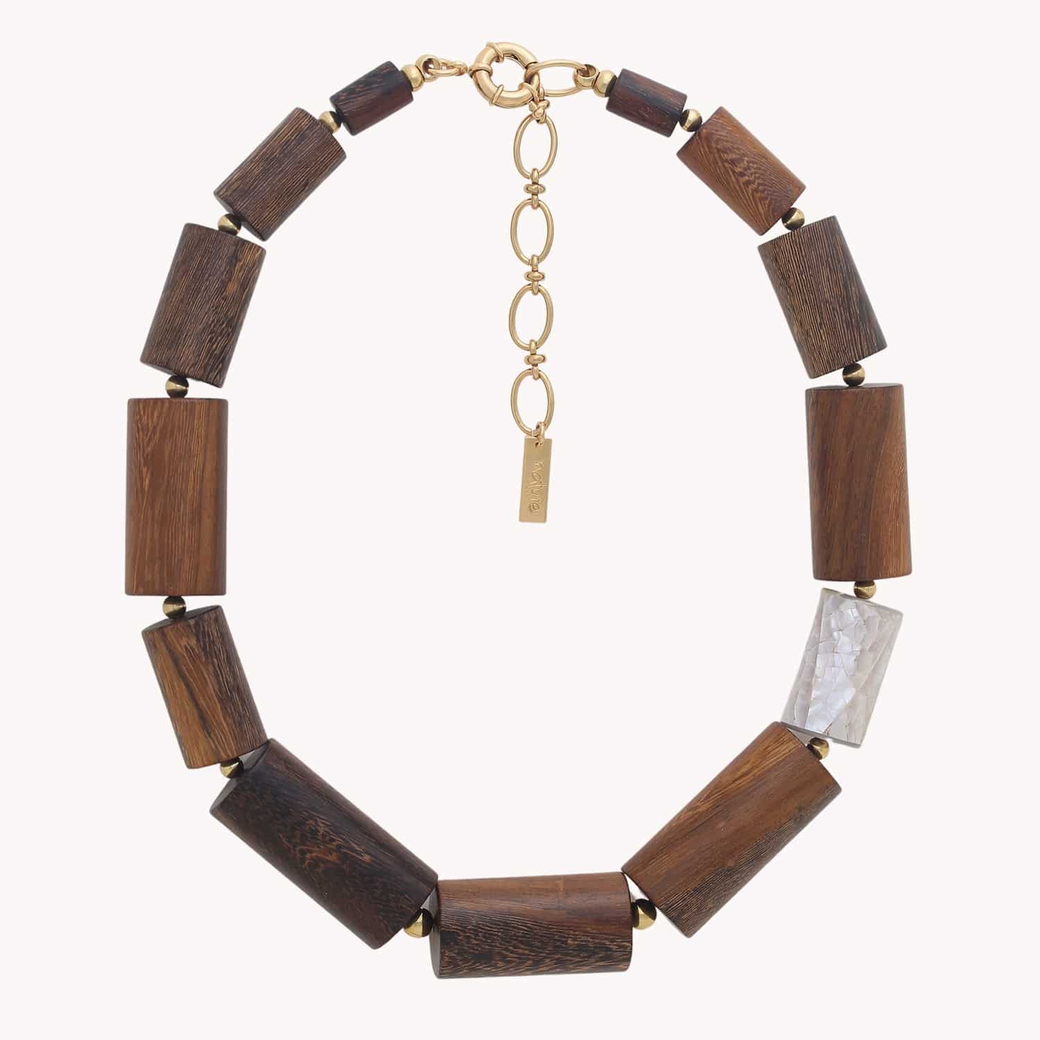 Collier Okawa plastron tube bois et nacre 15--43760 Nature Bijoux