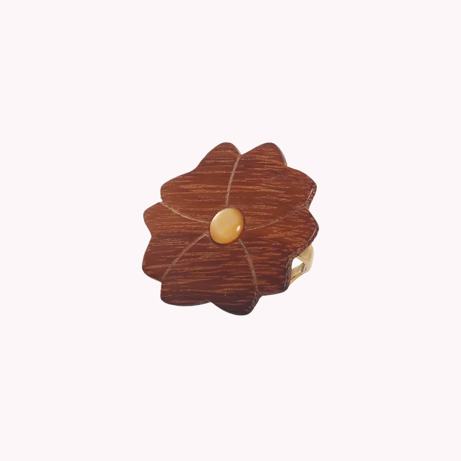 Bague Nature Bijoux Son Jardin ajustable fleur bois et nacre 19--27001