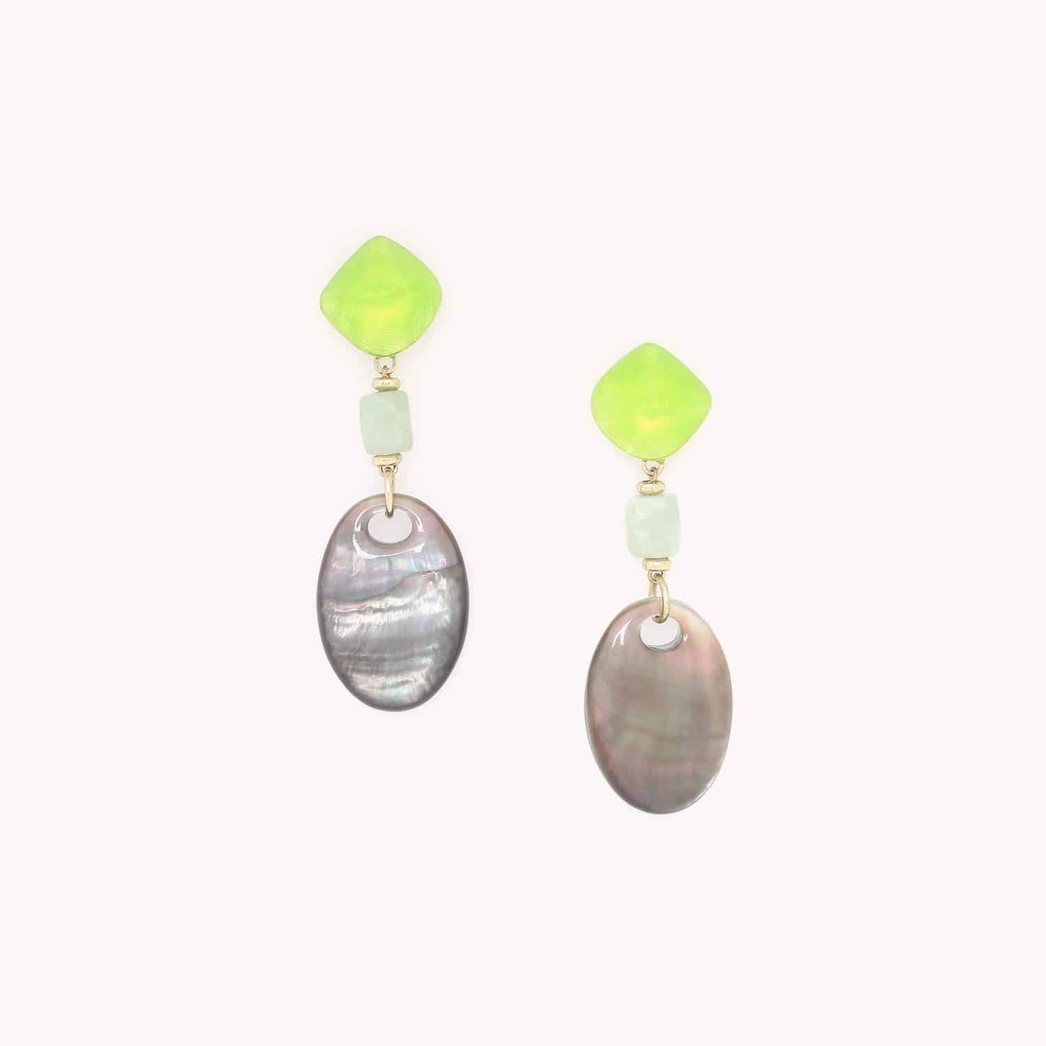 Boucles d'oreilles détai perle de jade facettée 12--90405 Nature Bijoux