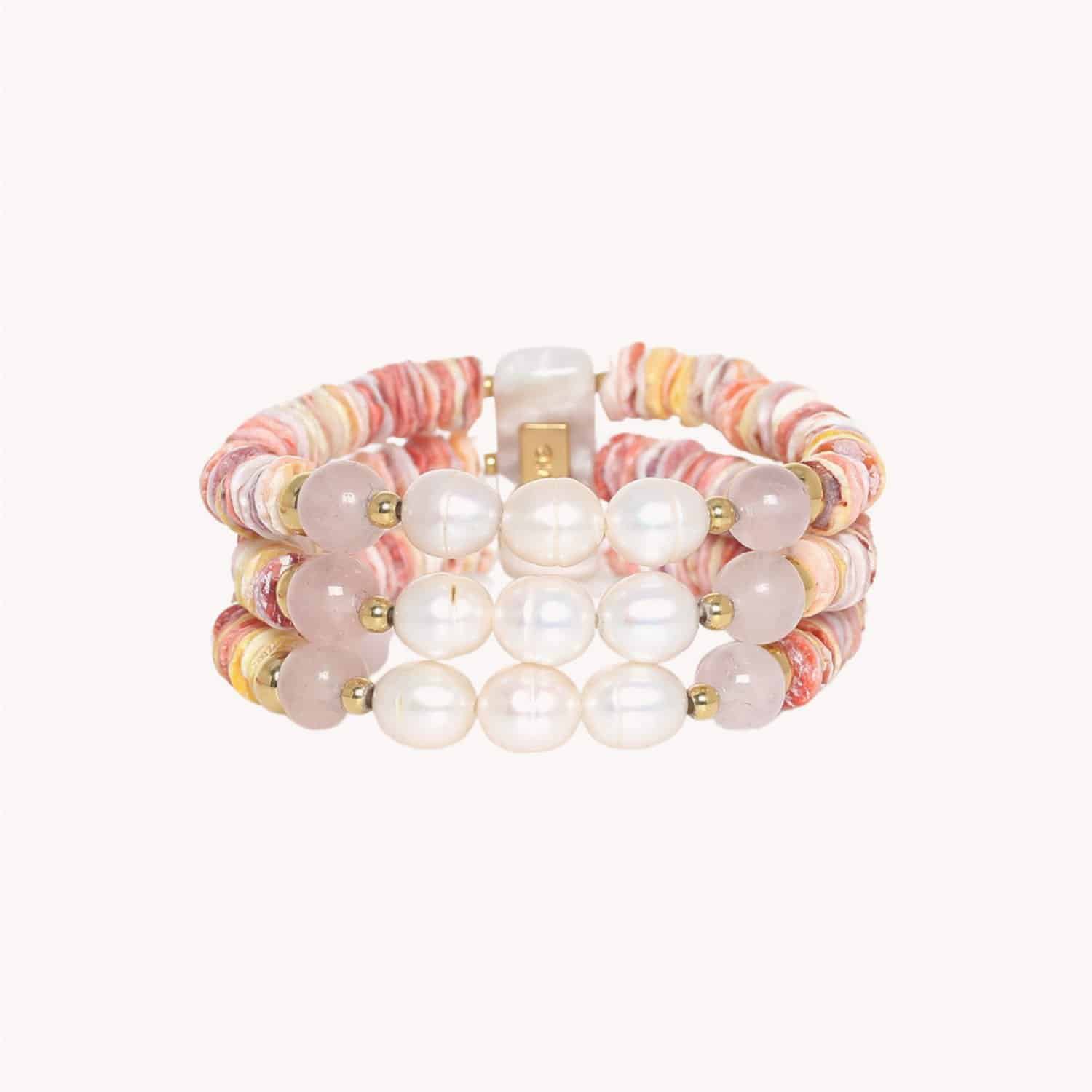 Bracelet Nature Bijoux Spiaggia Rosa perles de culture coquillages quartz rose 13--44450