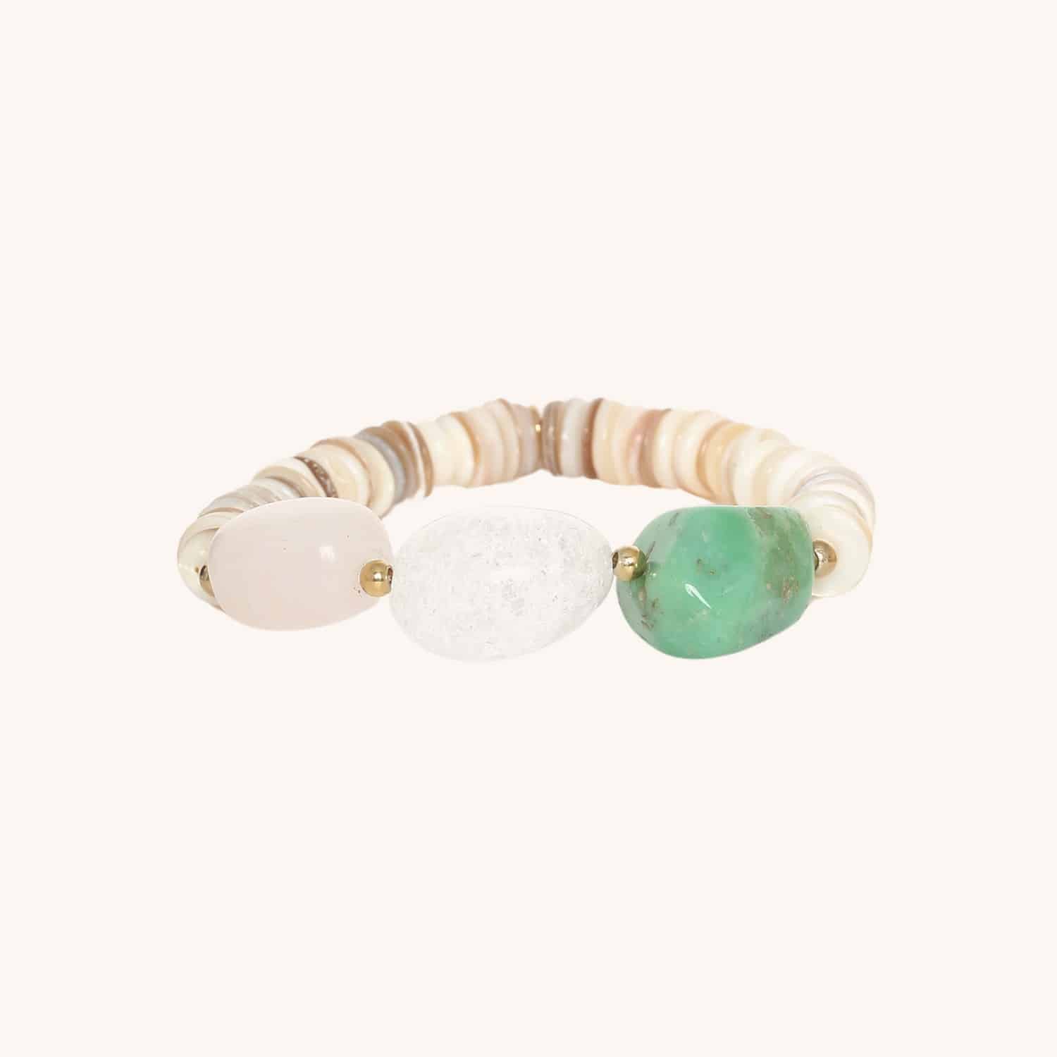 Bracelet Cailloux extensible quartz rose et cristal de roche 13--44500 Nature Bijoux