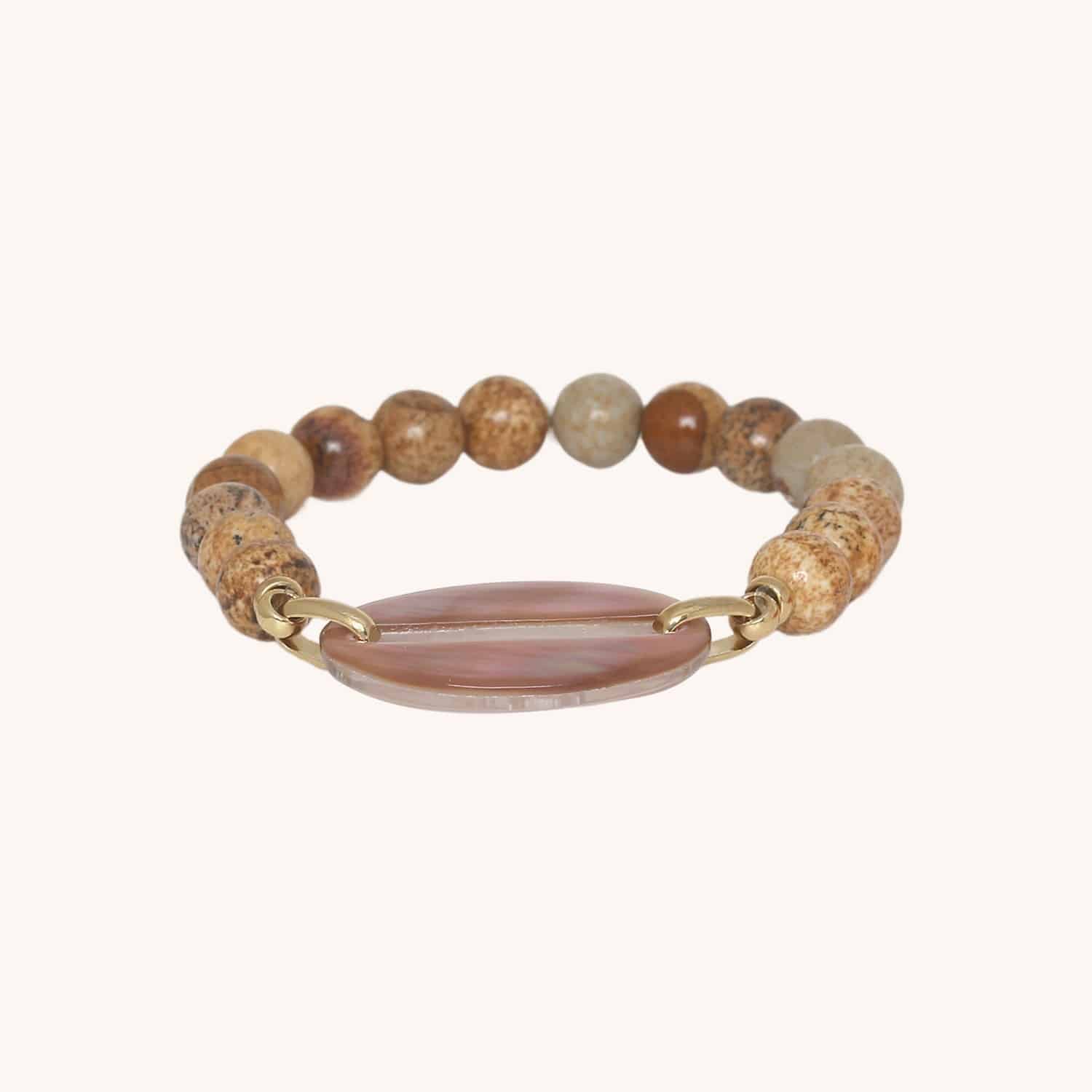 Bracelet Nature Bijoux Ellipse extensible nacre brune jaspe paysager 13--44533