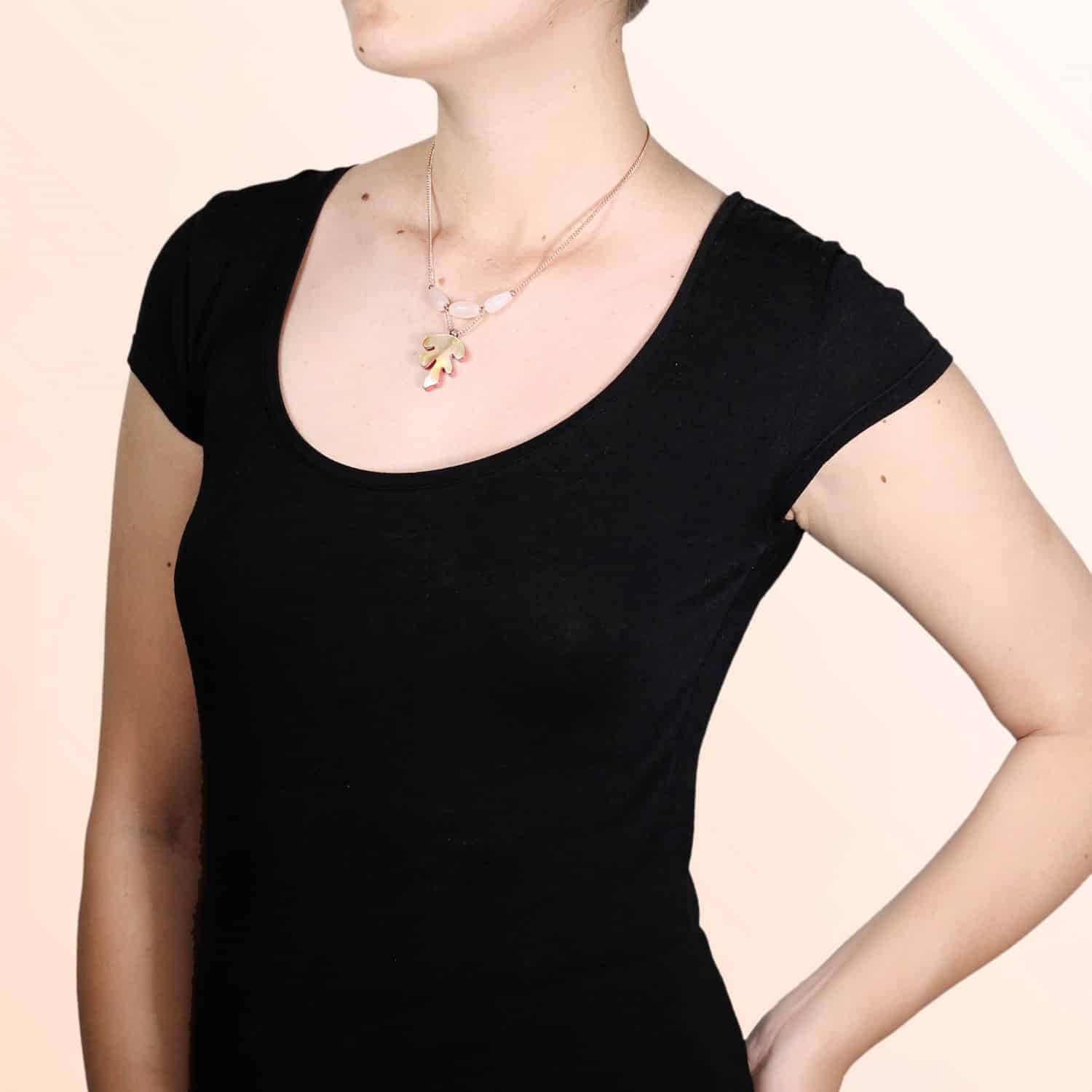 Détail perles Nacre Brune et Quartz Rose 15--26535 Nature Bijoux