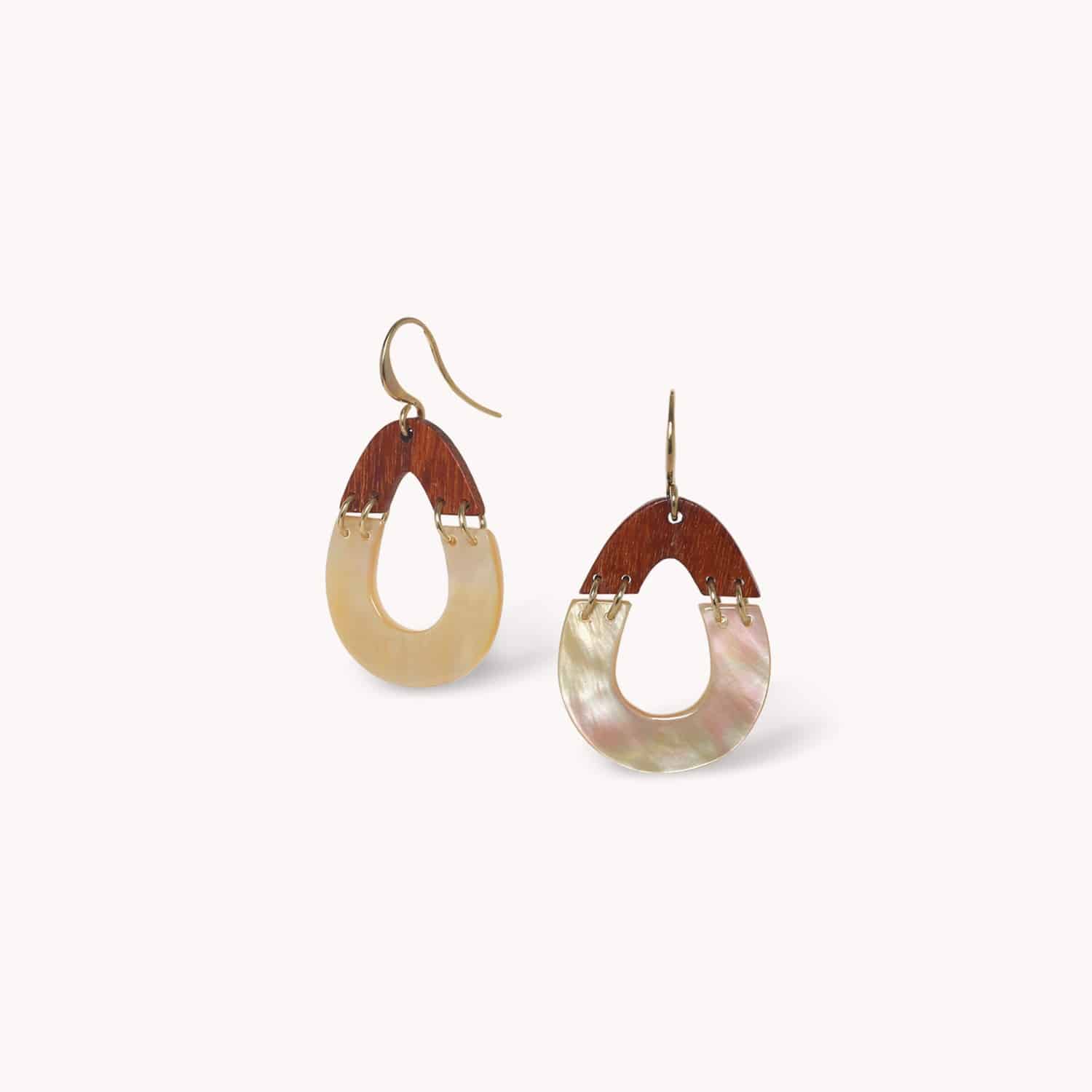 Boucles d'oreille Nature Bijoux Double Drop nacre dorée bois de rose 12--90770