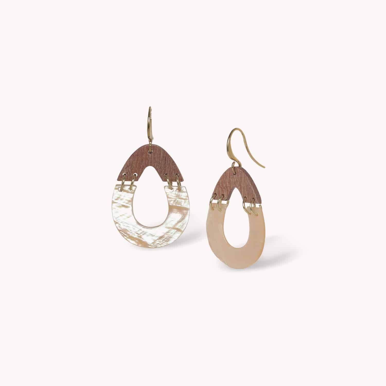Boucles d'oreille Double Drop Bois de Rose Nacre Rose 12--90773 Nature Bijoux