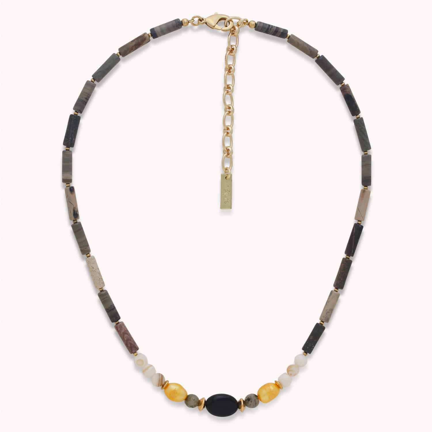 Collier Jungle jaspe argenté nacre onyx 15--43875 Nature Bijoux