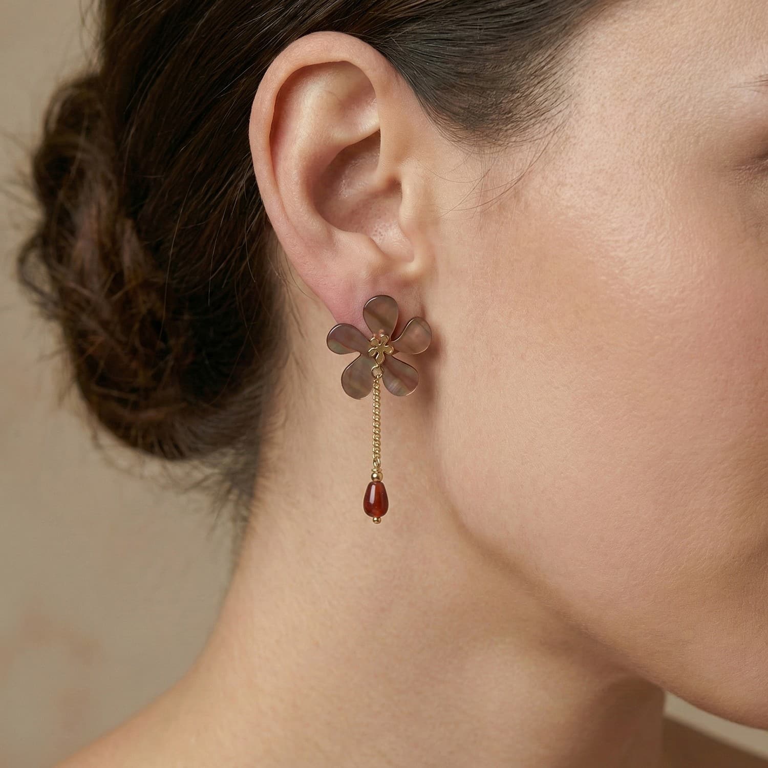Détail nacre brune pampille grenat 12--90838 Nature Bijoux