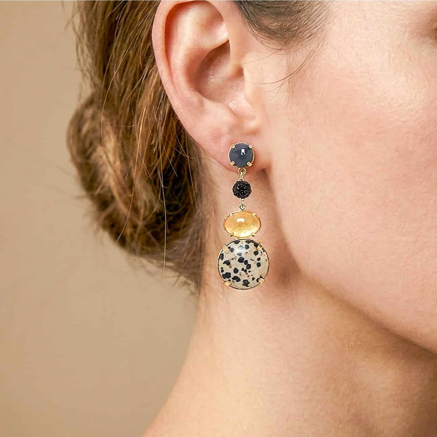 Détail matière jaspe dalmatien poussoir boucles 12--90850 Nature Bijoux