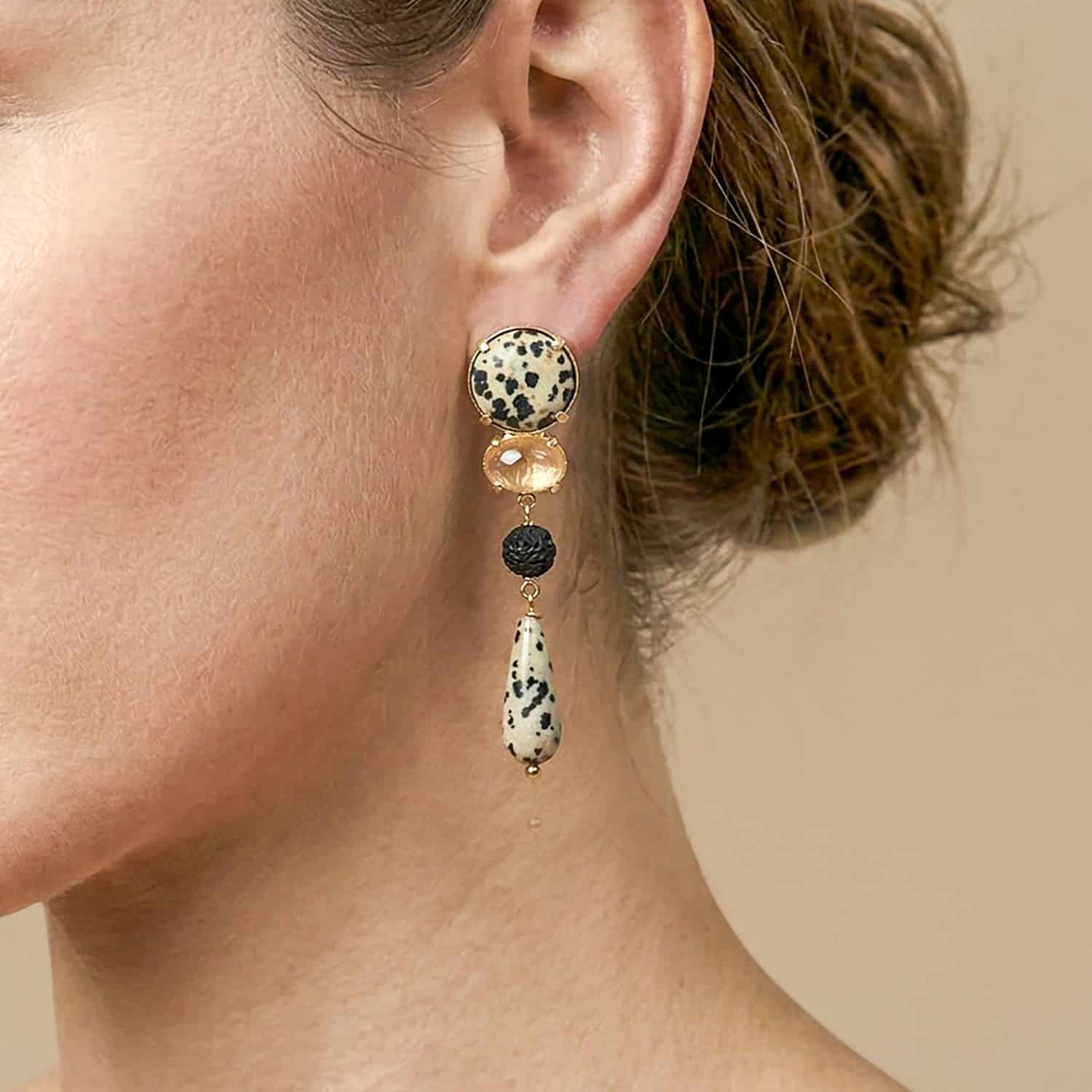 Détail boucles d'oreilles jaspe dalmatien 12--90852 Nature Bijoux