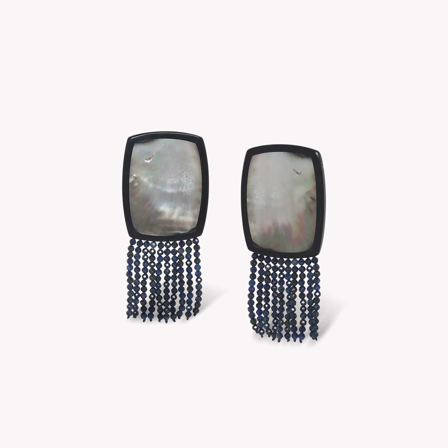 Boucles d'oreille Calypso clips rectangle nacre noire pampille lapis 11--90724 Nature Bijoux