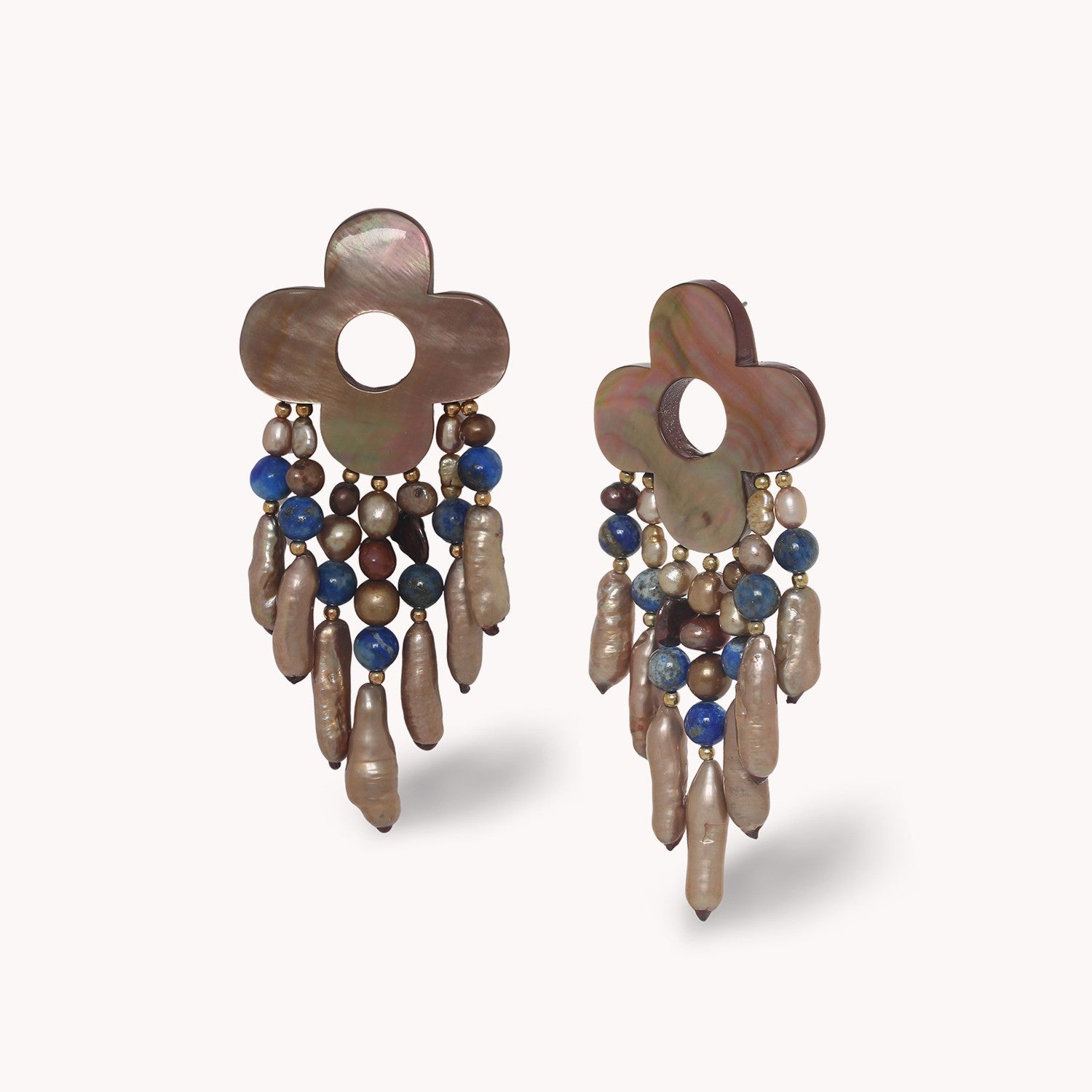 Boucles d'oreilles Montmartre matières naturelles laiton lapis-lazuli nacre perles 12--90690 Nature Bijoux