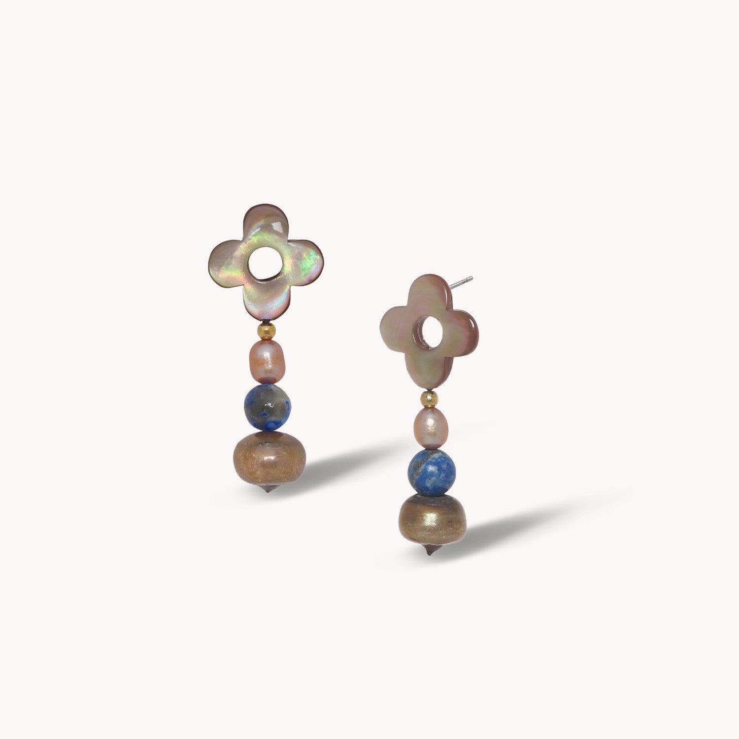 Boucles d'oreilles Montmartre petites nacre brune lapis-lazuli 12--90698 Nature Bijoux