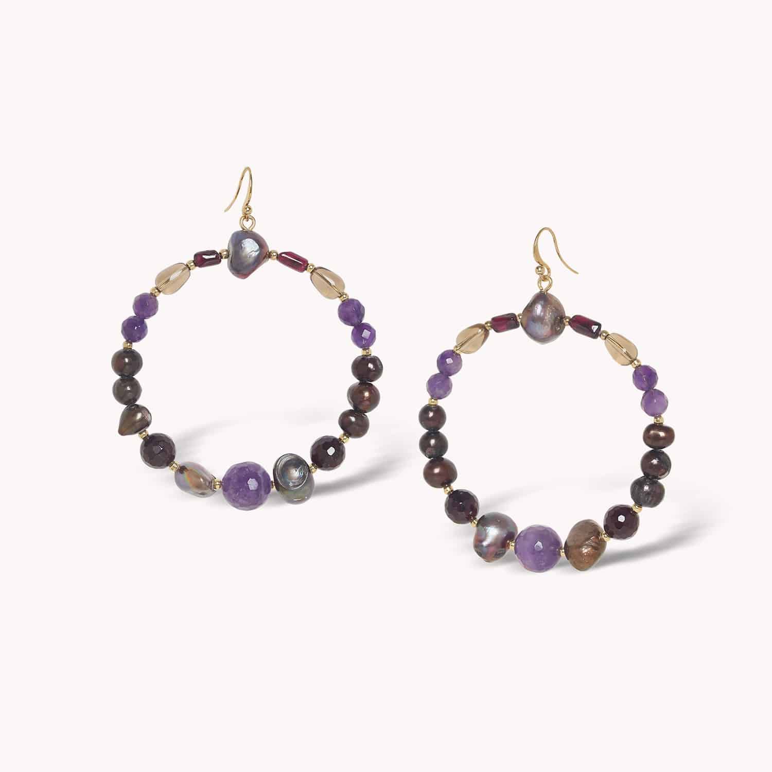 Boucles d'oreilles Belle De Nuit matières naturelles perles grenat améthyste 12--90834 Nature Bijoux