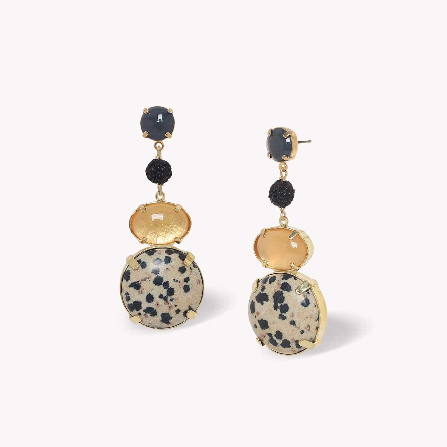 Boucles d'oreilles Kinshasa en coquillage Capiz et jaspe dalmatien 12--90850 Nature Bijoux