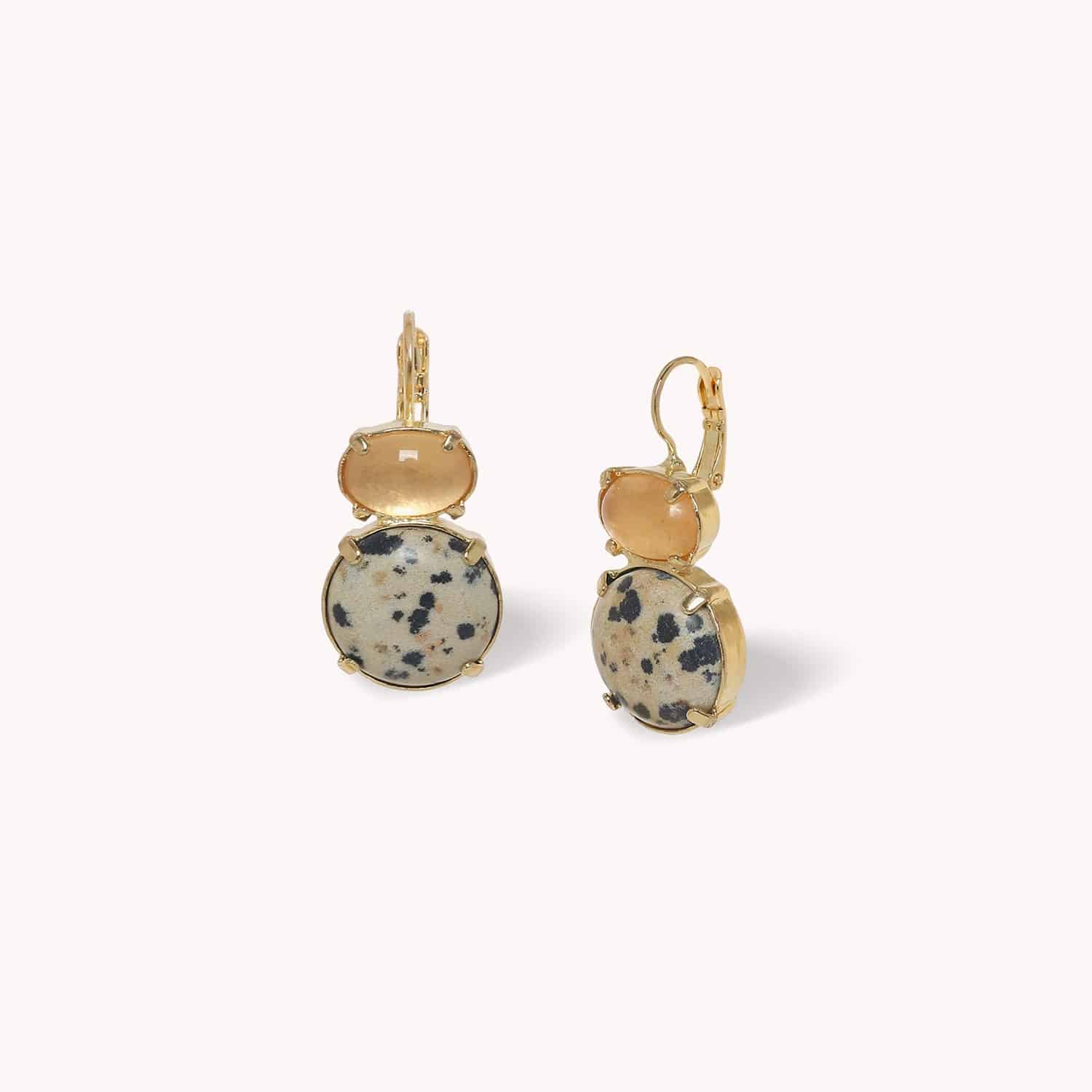 Boucles d'oreille Kinshasa jaspe dalmatien coquillage capiz 12--90851 Nature Bijoux
