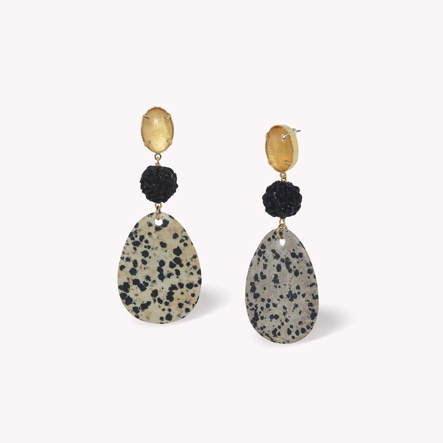 Boucles d'oreilles Kinshasa jaspe dalmatien coquillage capiz graine 12--90857 Nature Bijoux