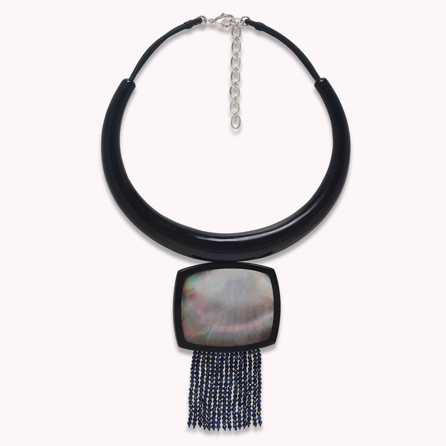 Collier Nature Bijoux Calypso lectus en nacre noire et lapis-lazuli 15--43880