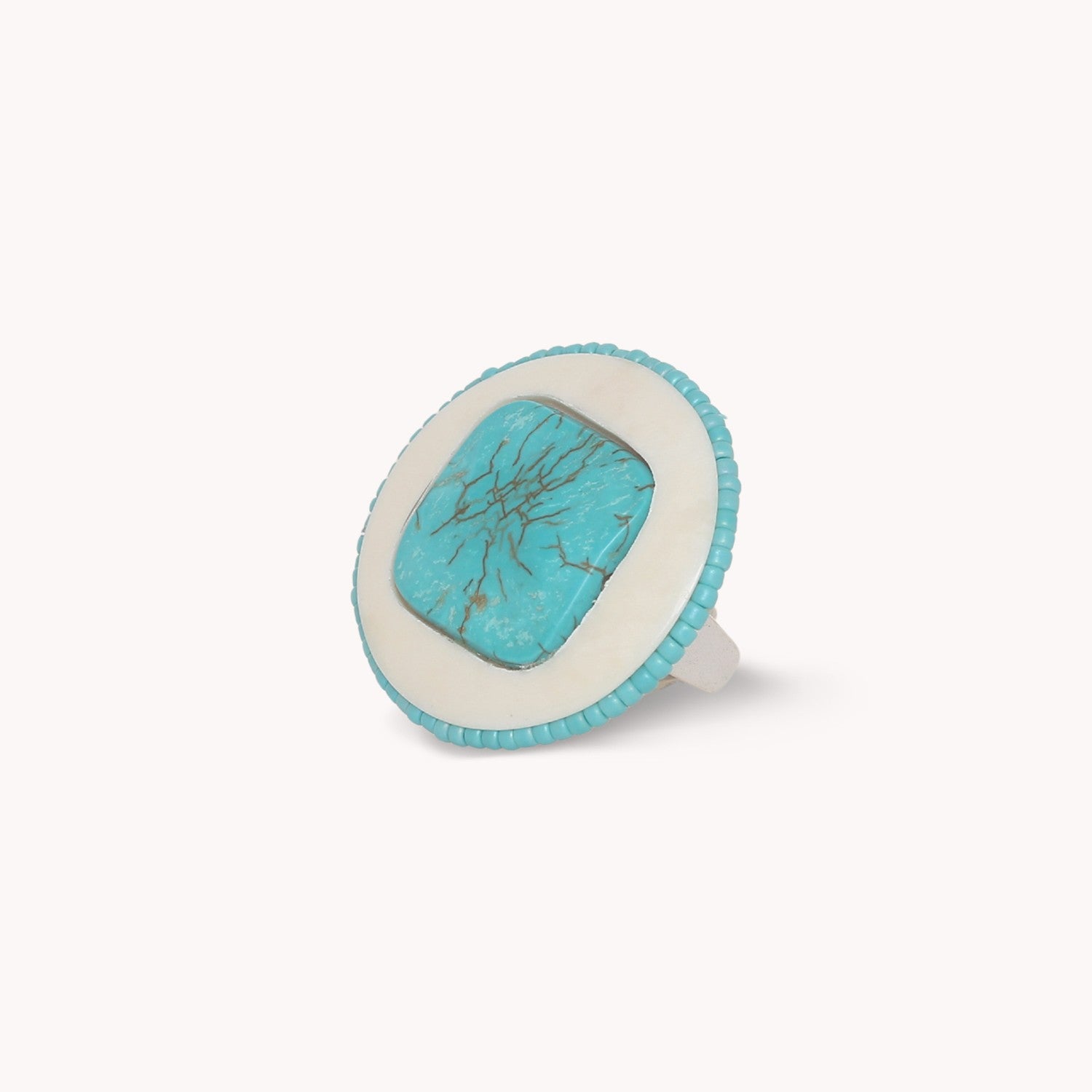 Bague Nature Bijoux Manitoba ronde insert bleu en howlite laiton os résine 19--27065