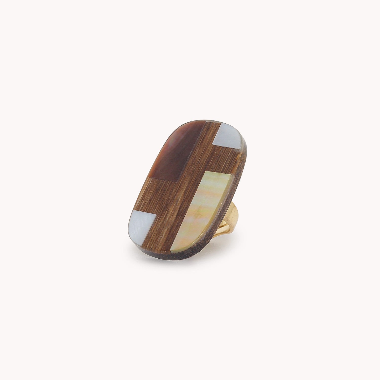 Bague Kamakura ajustable rectangulaire bambou nacre 19--27091 Nature Bijoux