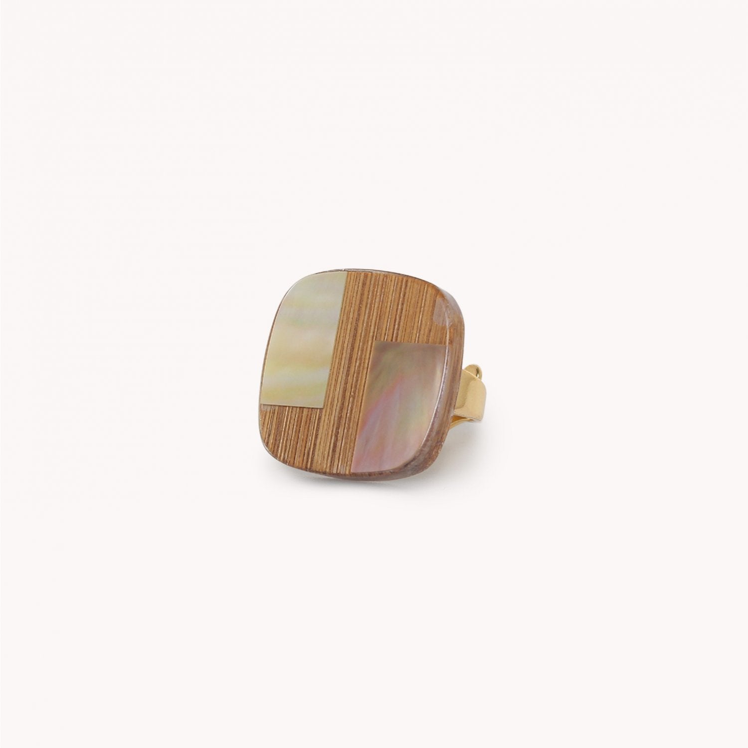 Bague Nature Bijoux Kamakura nacre dorée nacre brune bambou laiton 19--27092