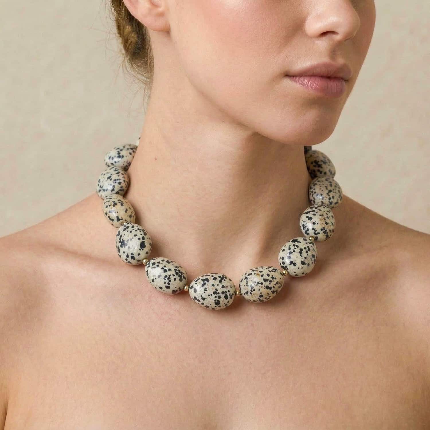 Détail jaspe dalmatien gros perles collier 15--43982 Nature Bijoux