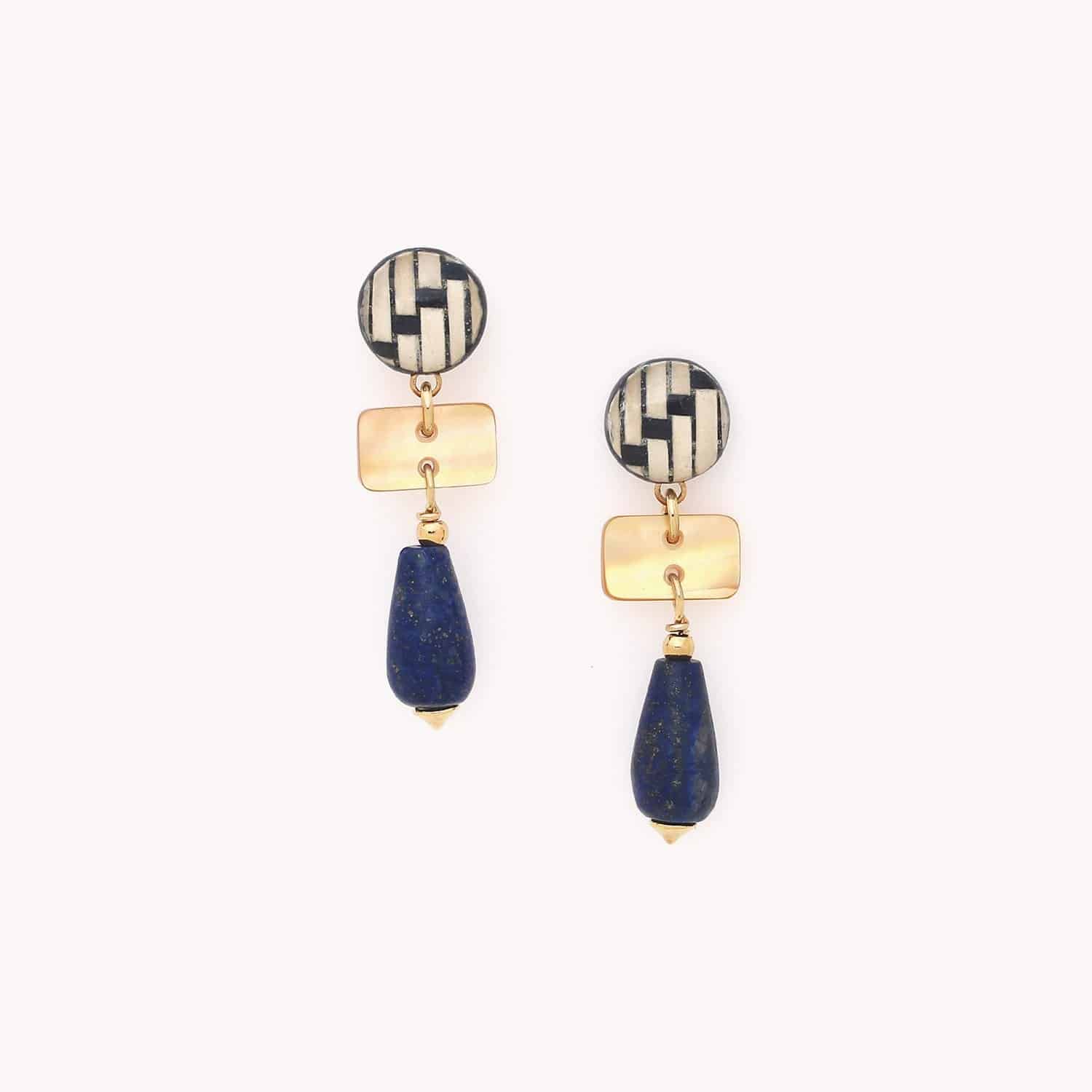Boucles d'oreilles Madam Bogolan petite goutte en laiton 12CP90190 Nature Bijoux